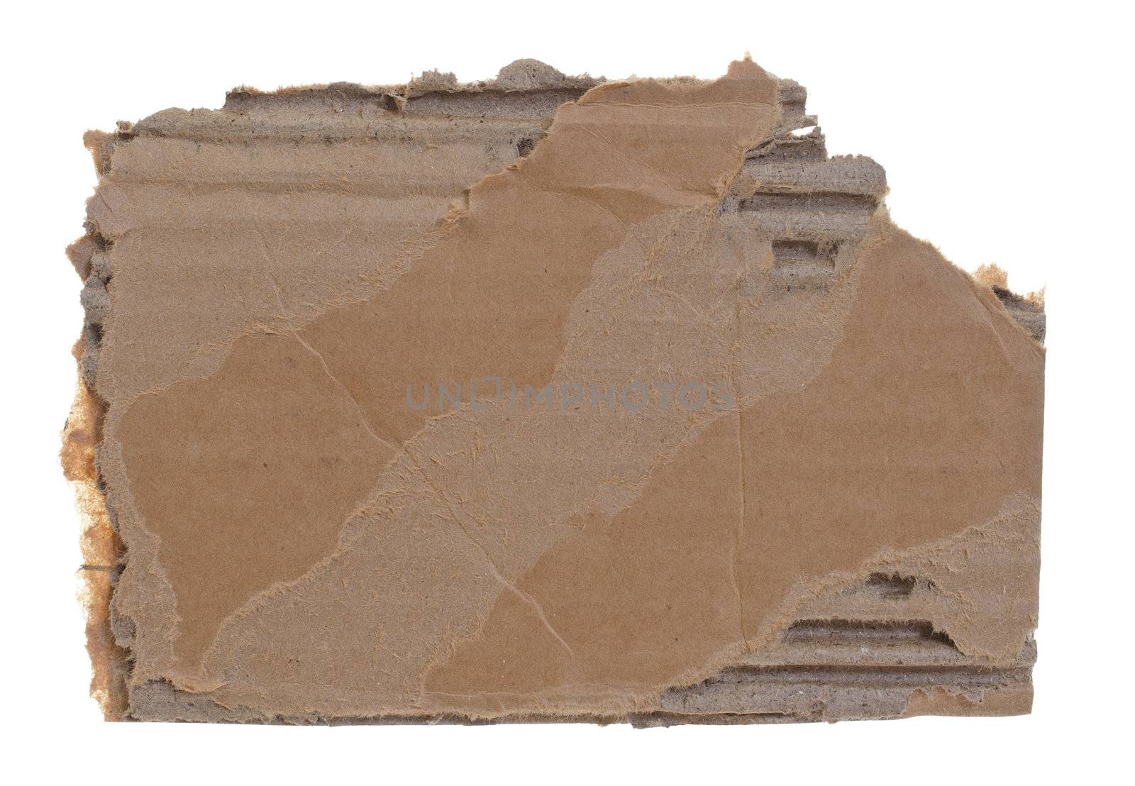 high resolution photograph of torn cardboard piece isolated over white background