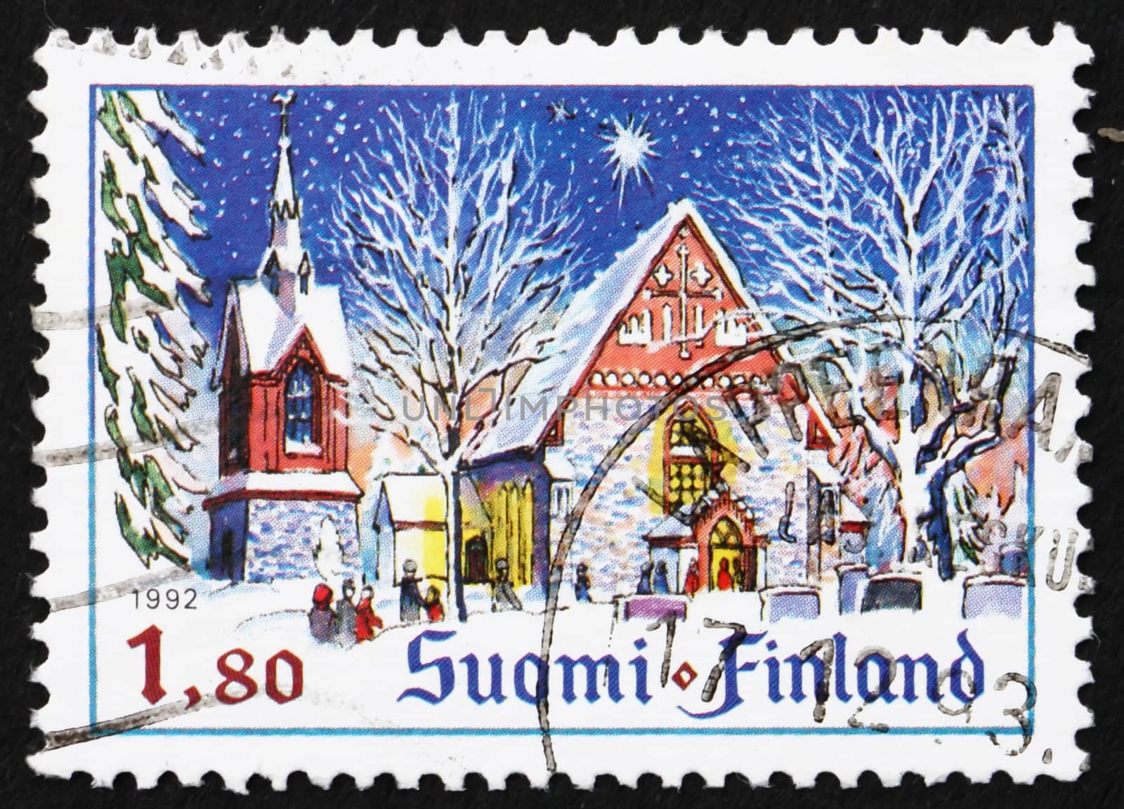 FINLAND - CIRCA 1992: a stamp printed in the Finland shows Church of St. Lawrence, Vantaa, Finland, Christmas, circa 1992