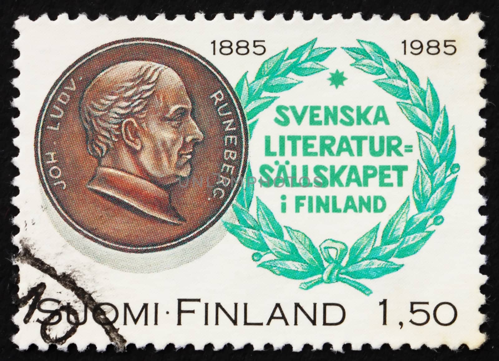FINLAND - CIRCA 1985: a stamp printed in the Finland shows Johan Ludvig Runeberg, poet, 100th Anniversary of Society of Swedish Literature in Finland, circa 1985