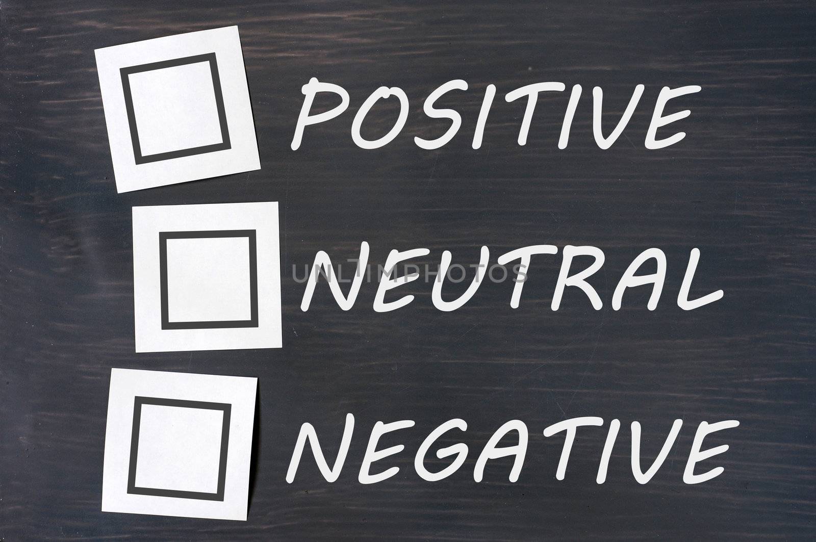 Feedback positive neutral negative on a chalkboard with blank checkboxes