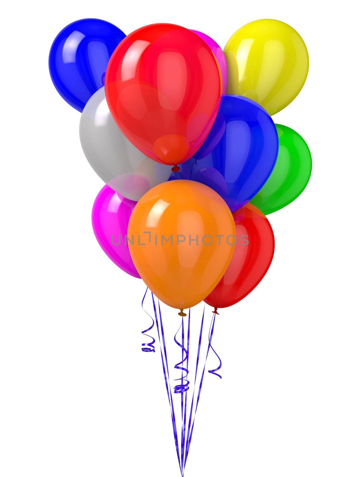 3D rendered colorful balloons isolated on white background.