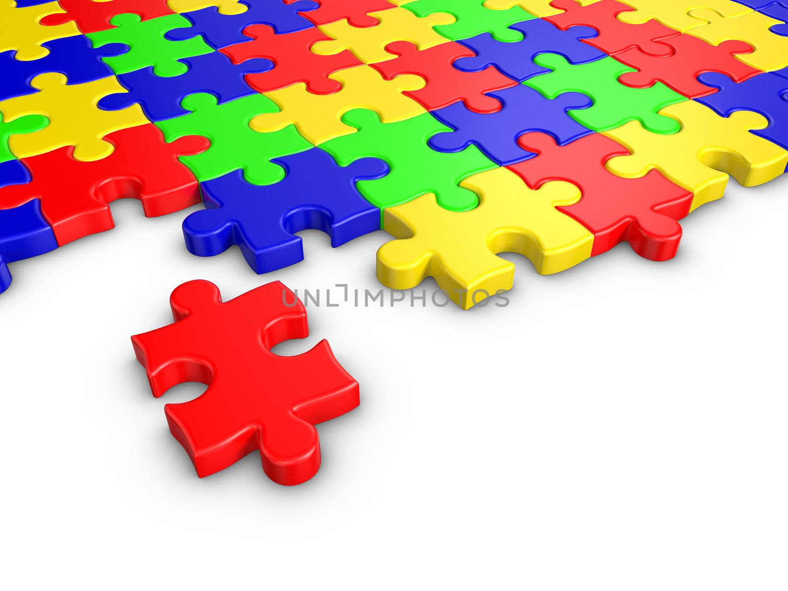 3D rendered puzzle on white background.