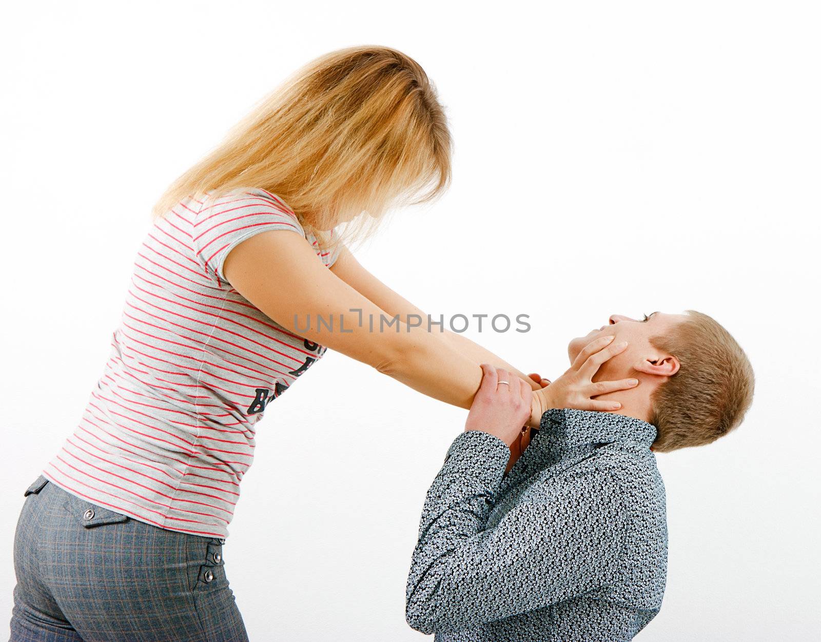 Violence in the family. Wife beats husband