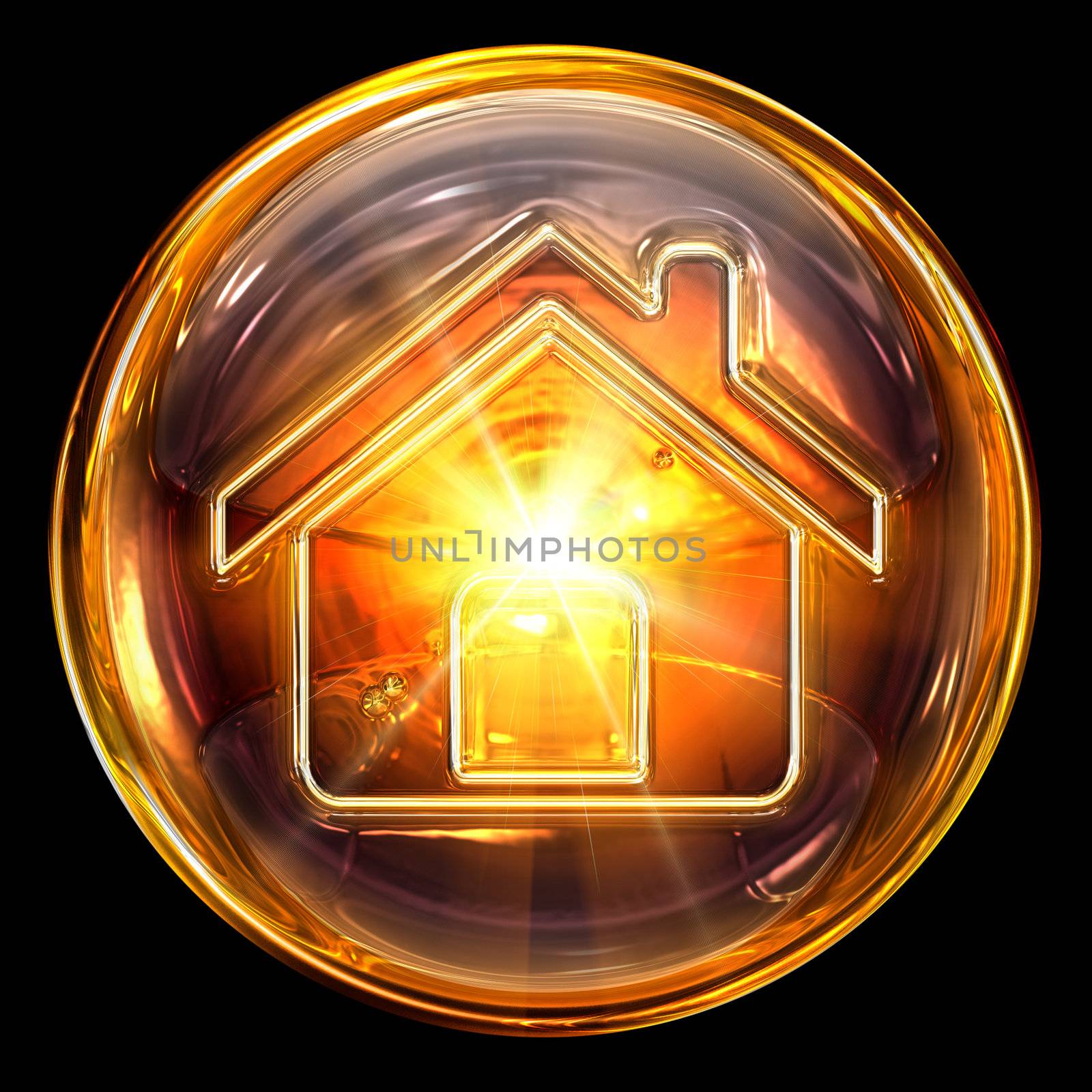 House icon fire, isolated on black background