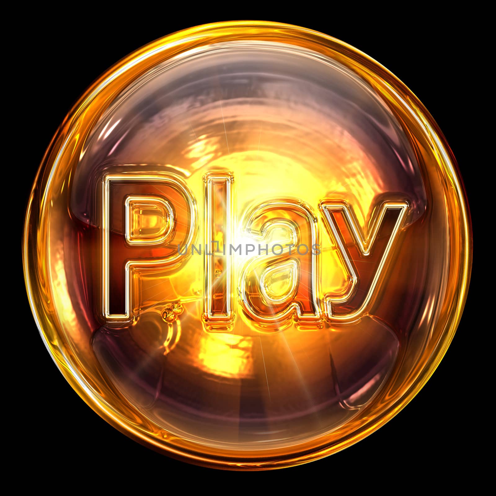 Play icon fire, isolated on black background