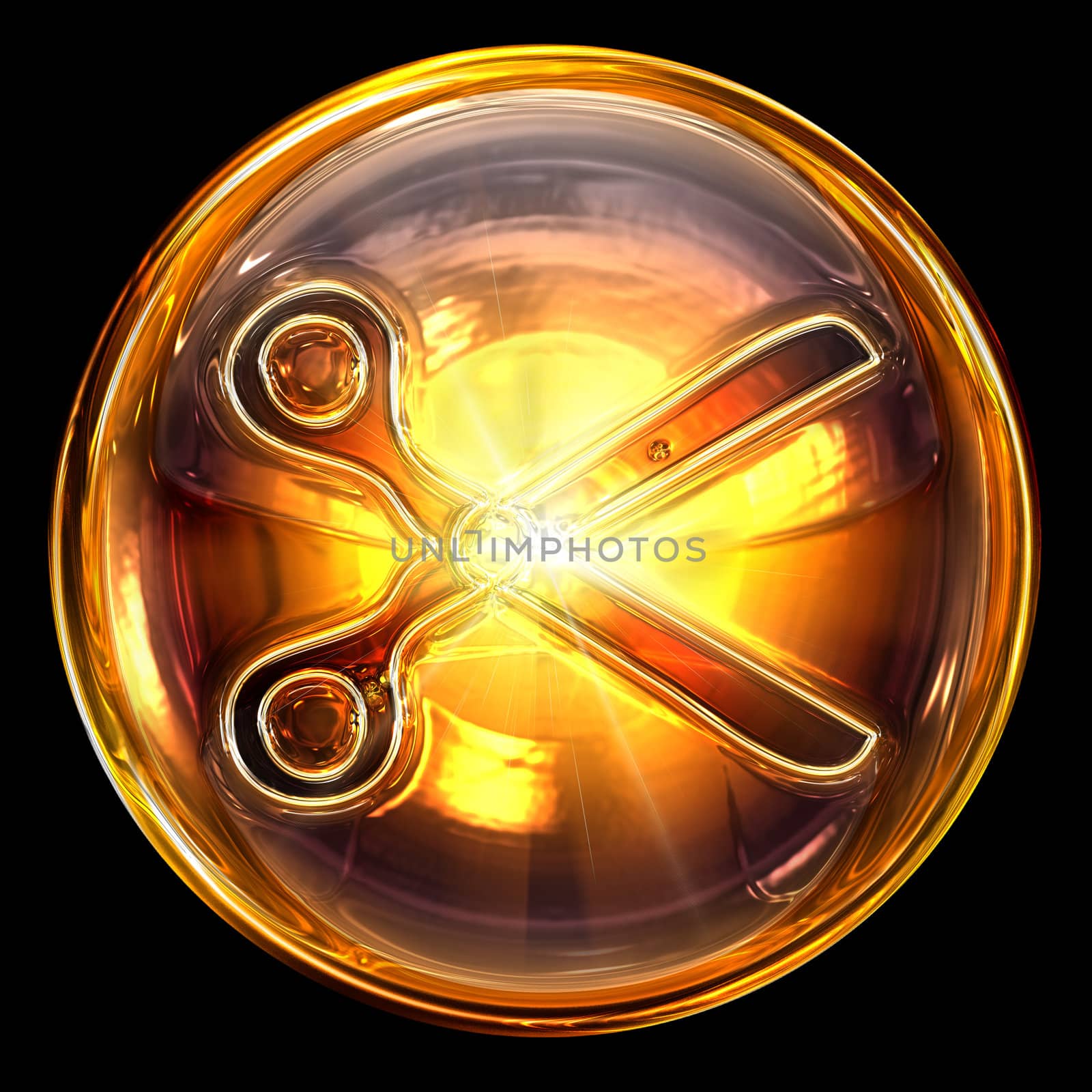 Scissors icon golden, isolated on black background by zeffss