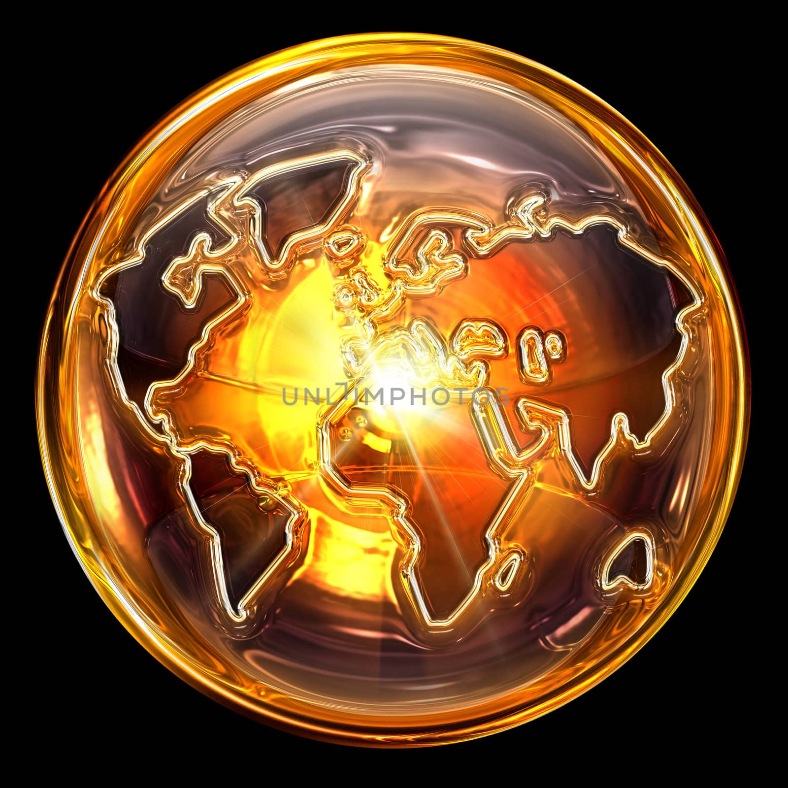 globe icon gold, isolated on black background