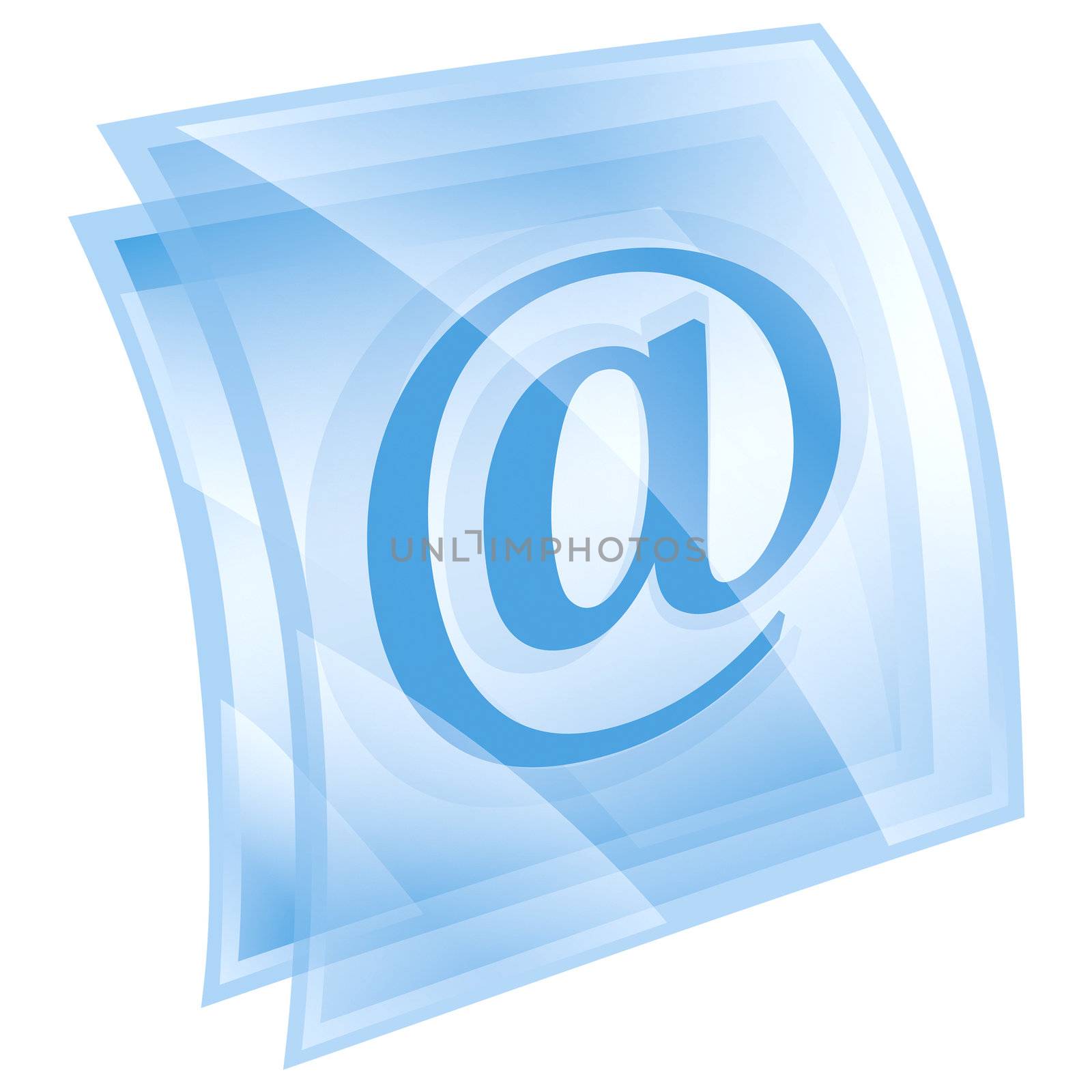 email symbol blue square, isolated on white background.