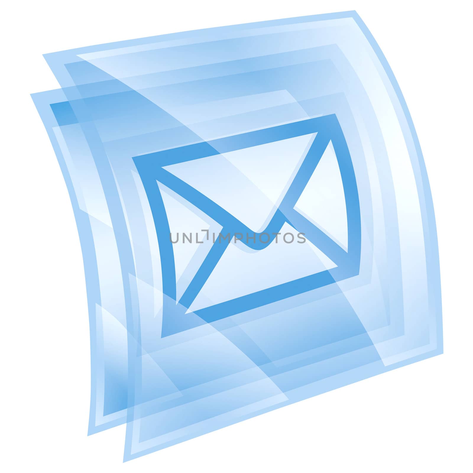 postal envelope icon blue square, isolated on white background