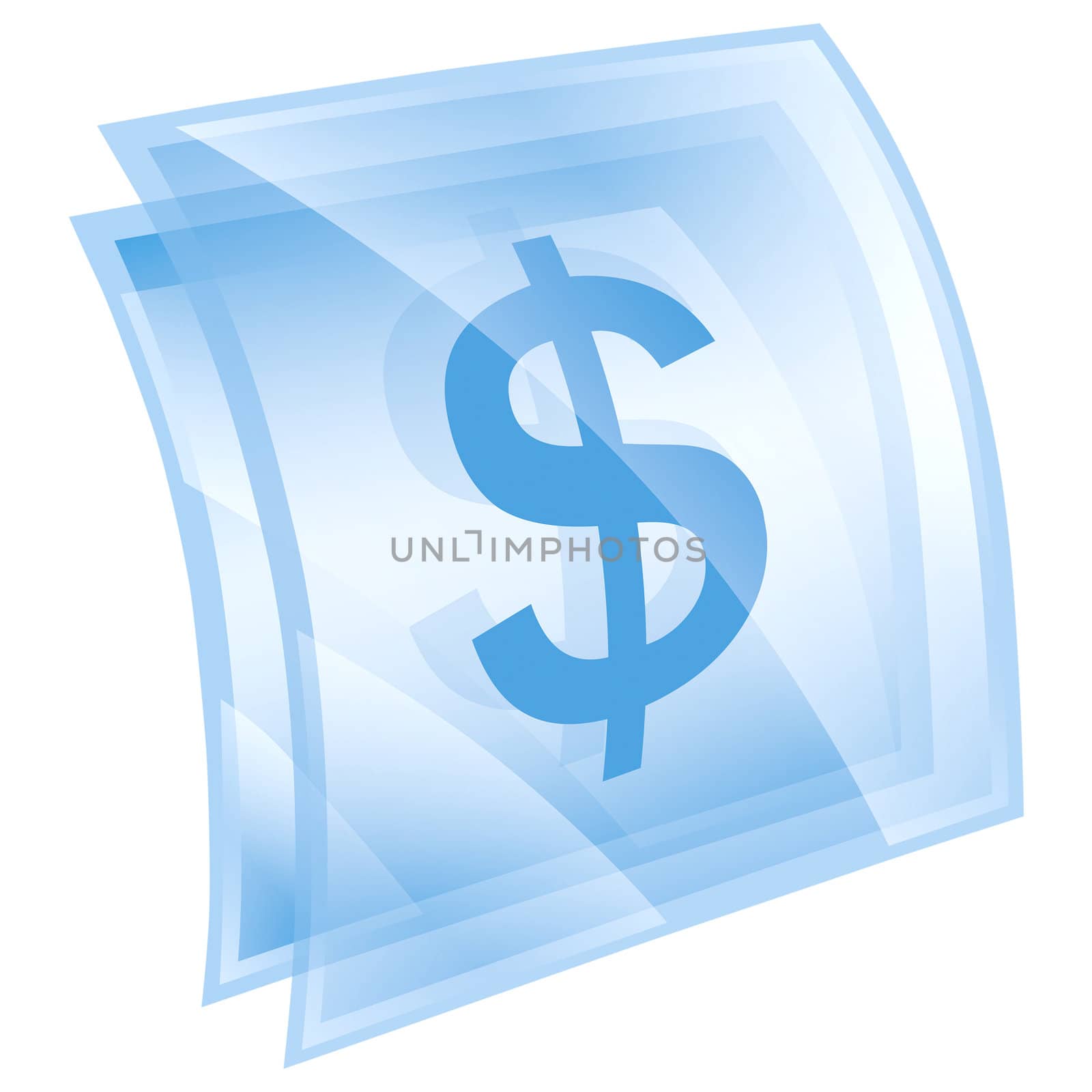 Dollar icon blue square, isolated on white background