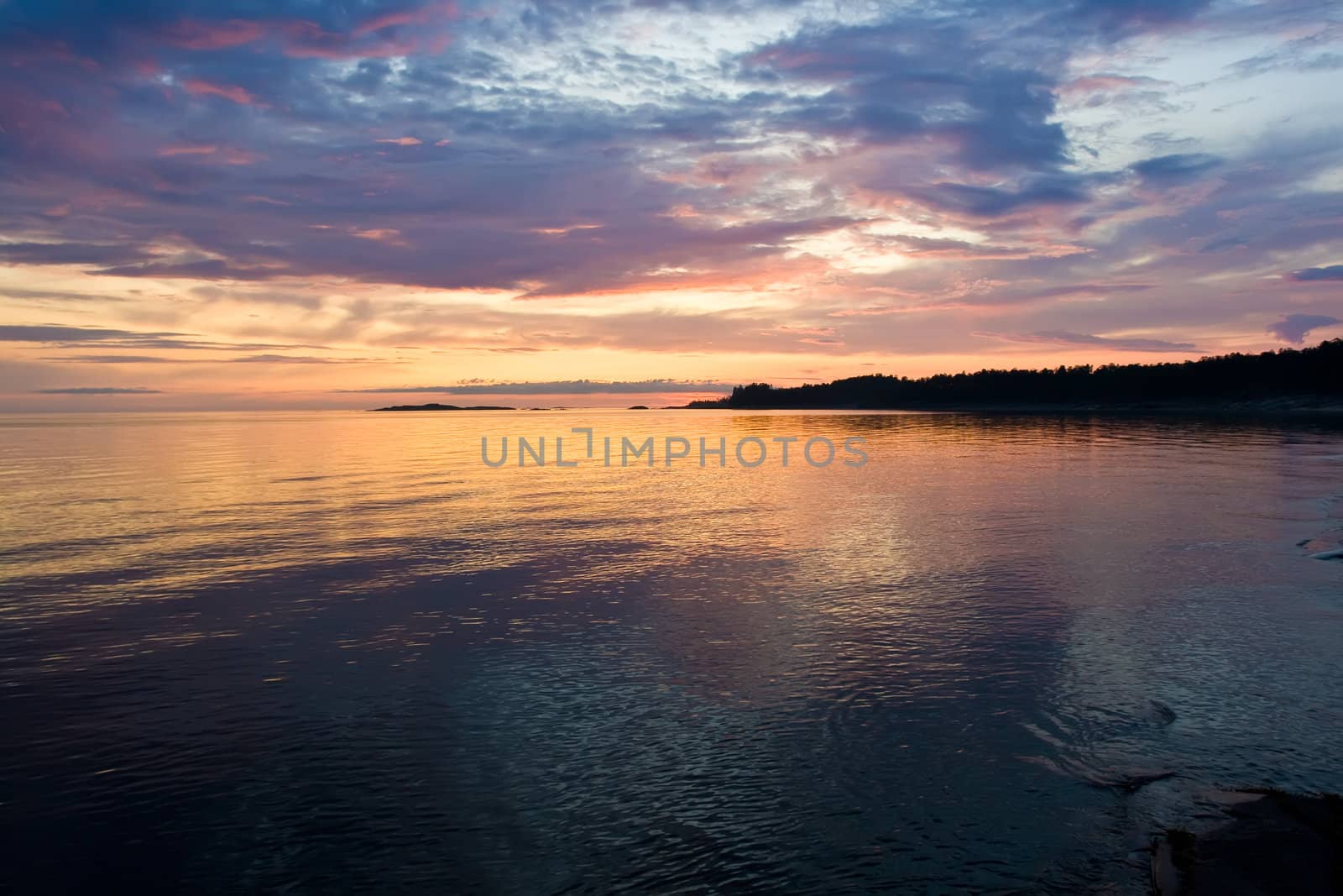 Sunset and white night at Kiy island, Russia