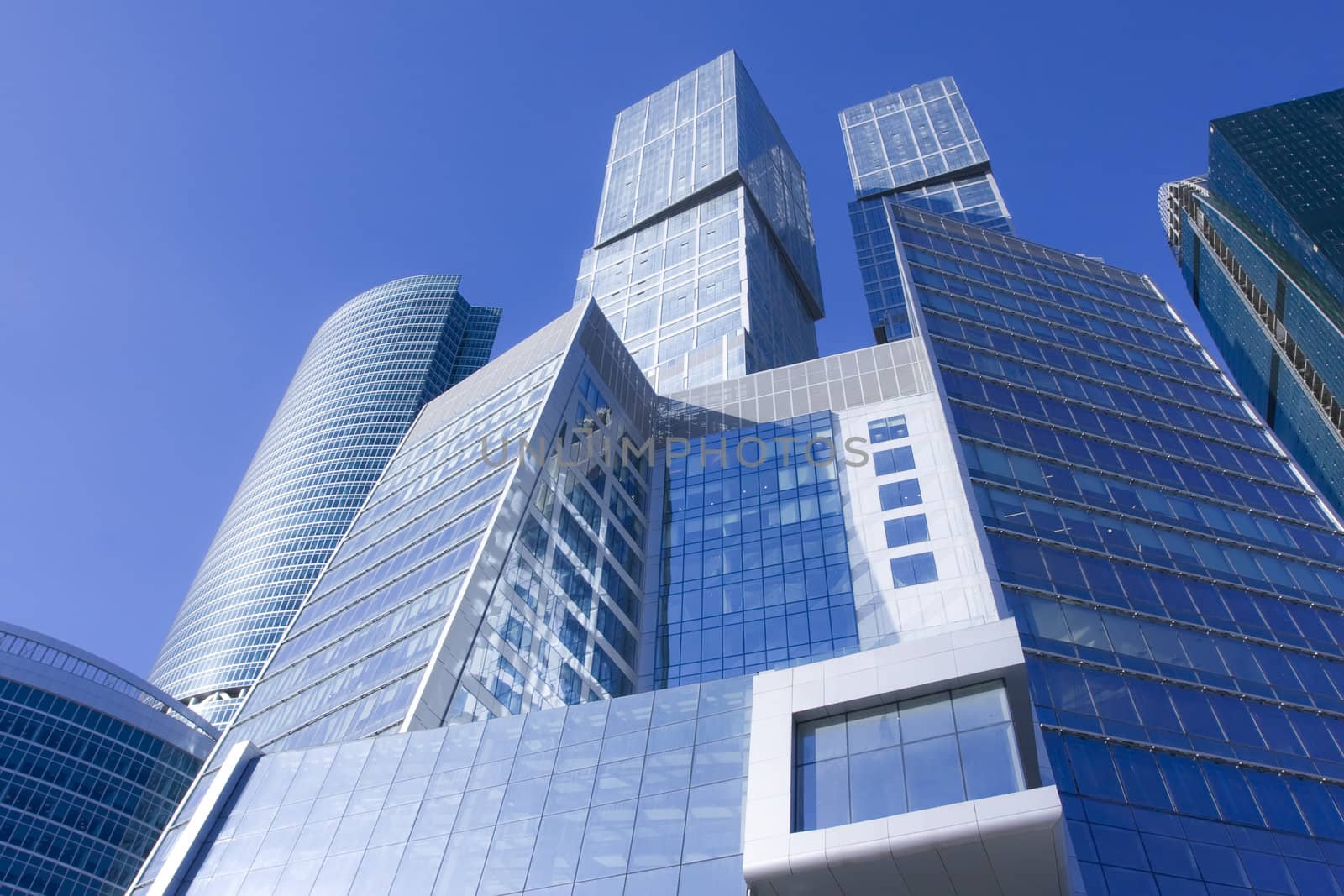 Modern skyscrapers under blue sky