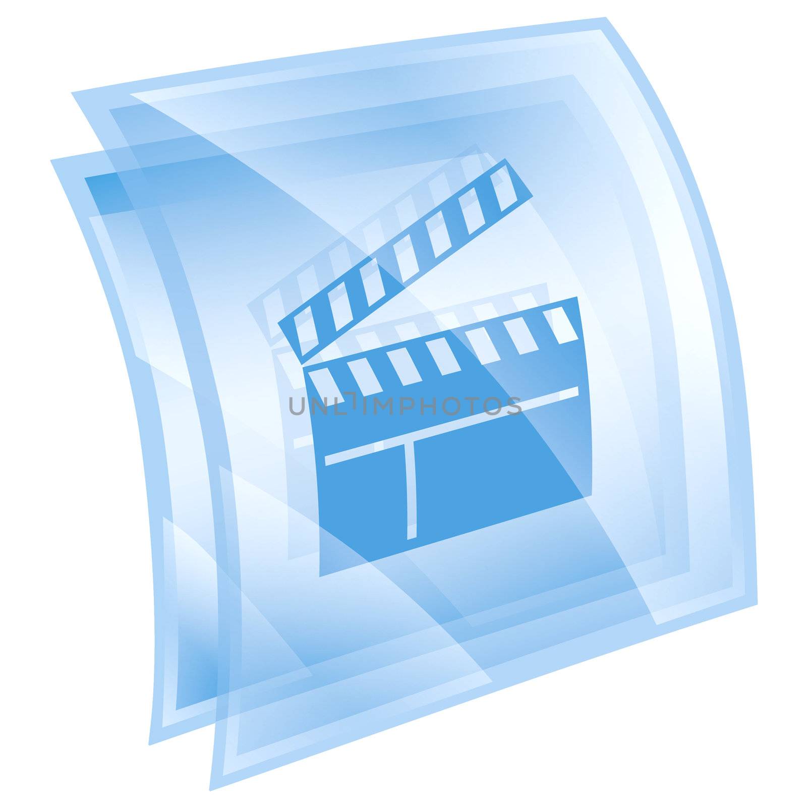 Primovie clapper board icon blue, isolated on white background.