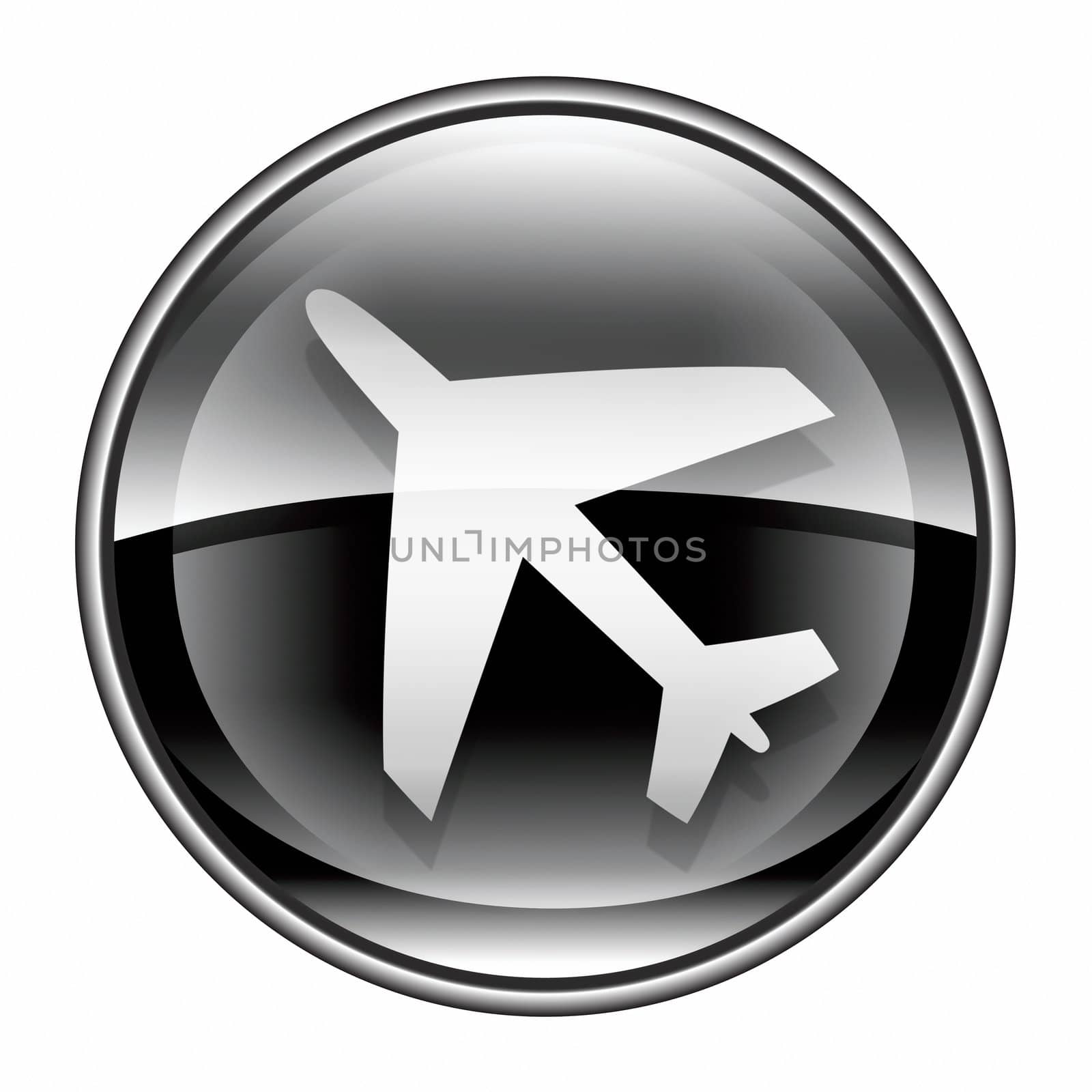 Airplane icon black, isolated on white background.