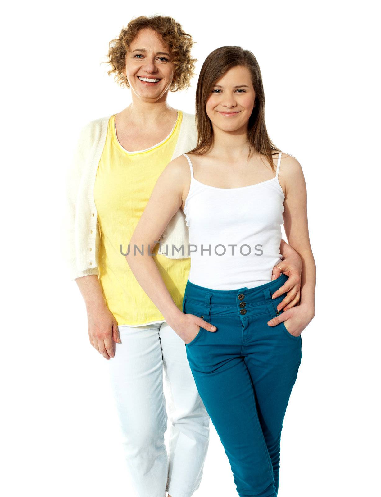 Portrait of two attractive females. Strong relationship. Mother and daughter