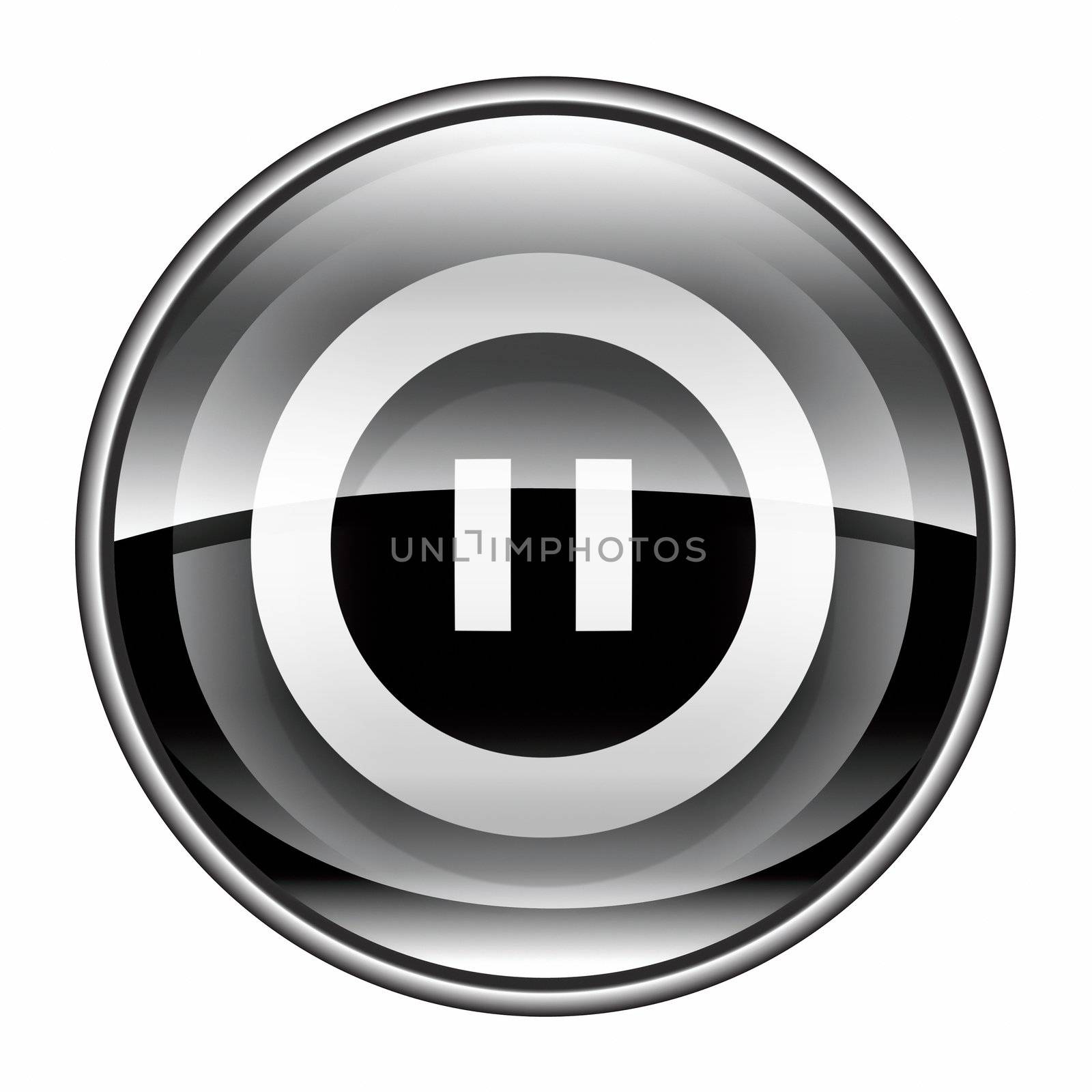 Pause icon black, isolated on white background.