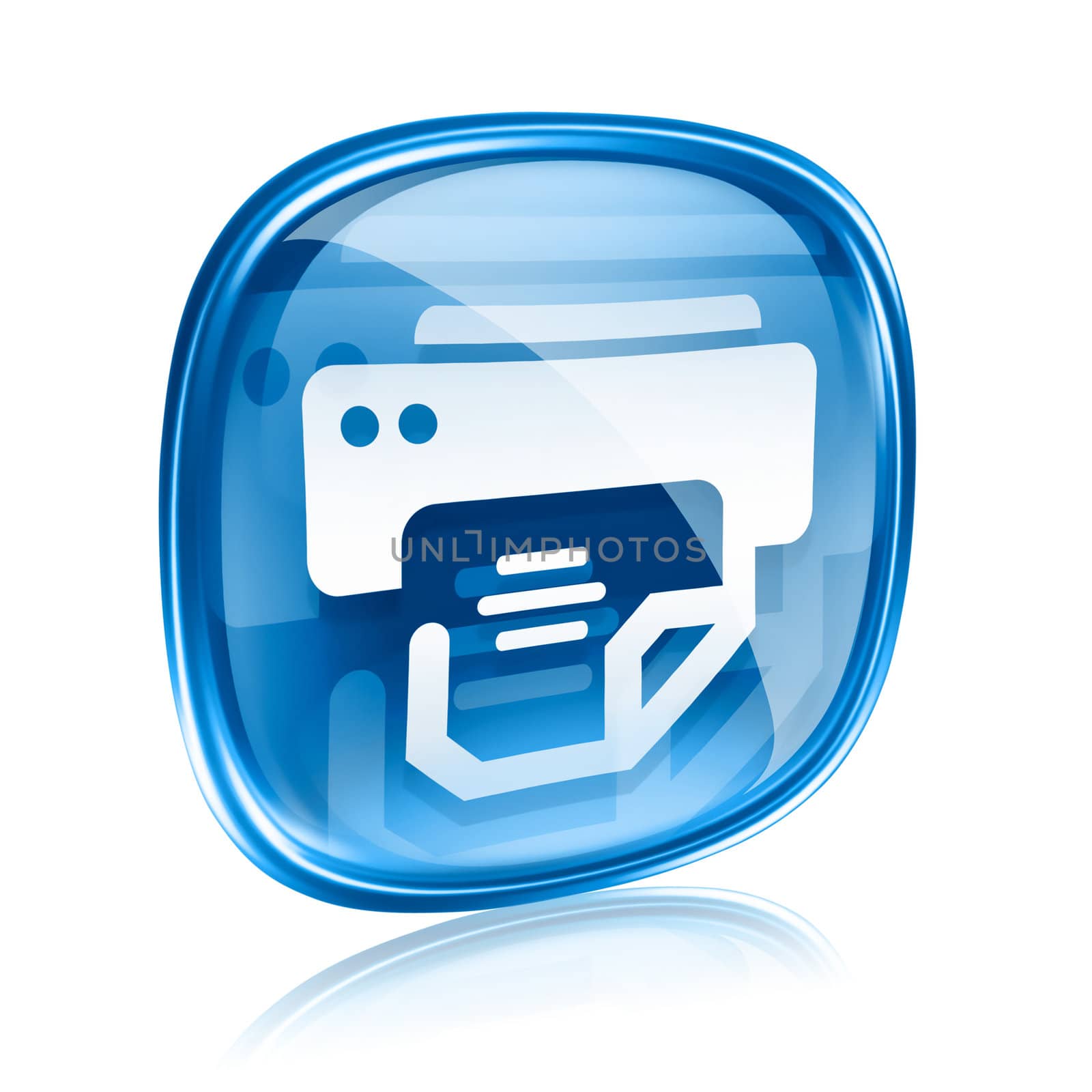 printer icon blue glass, isolated on white background. by zeffss
