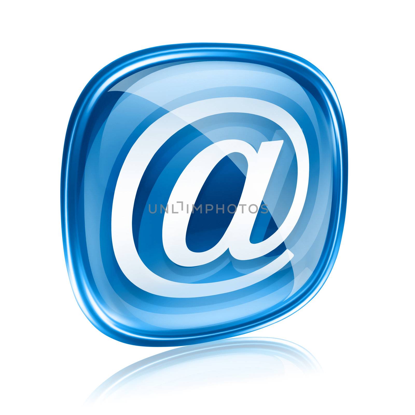 email icon blue glass, isolated on white background.