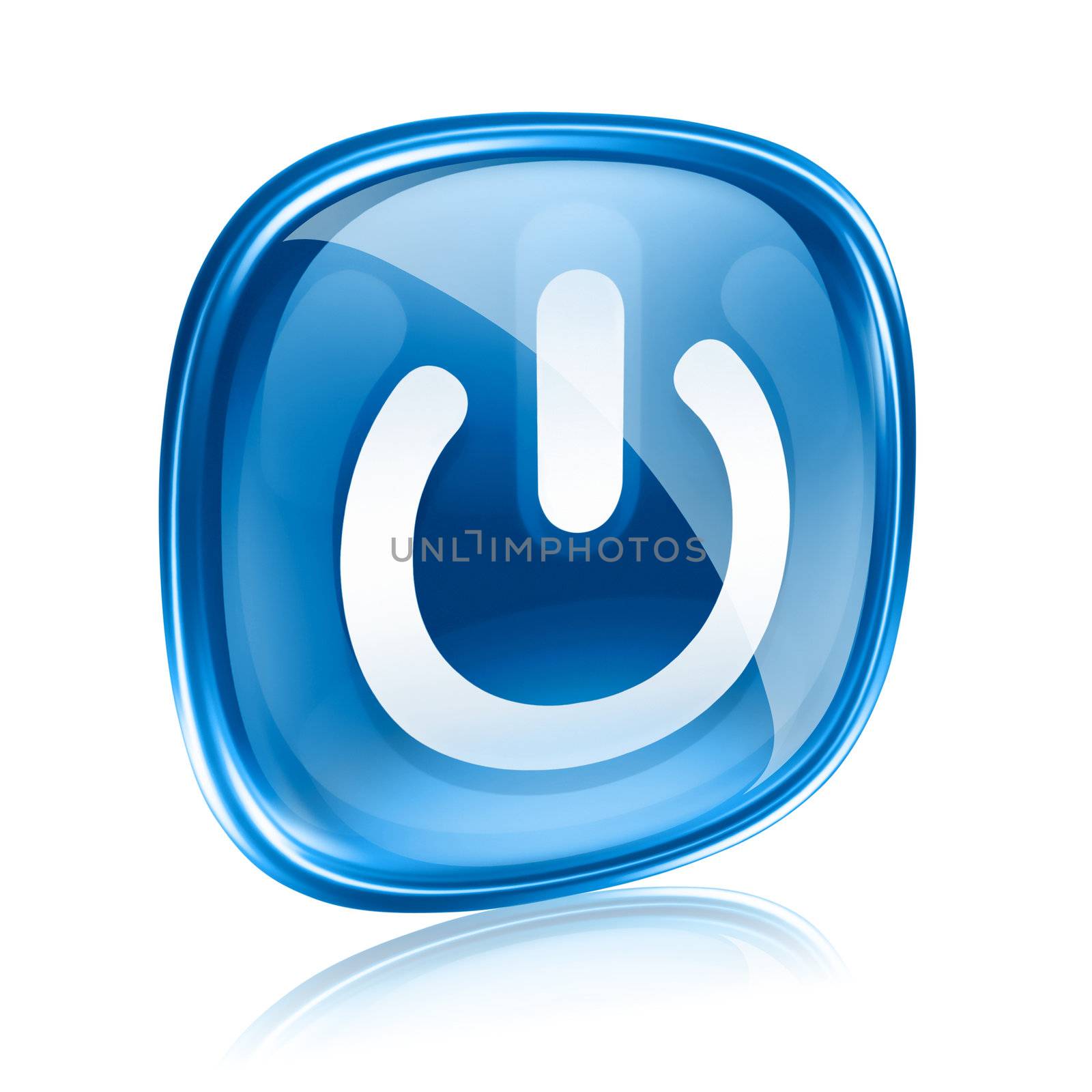 power icon blue glass, isolated on white background. by zeffss