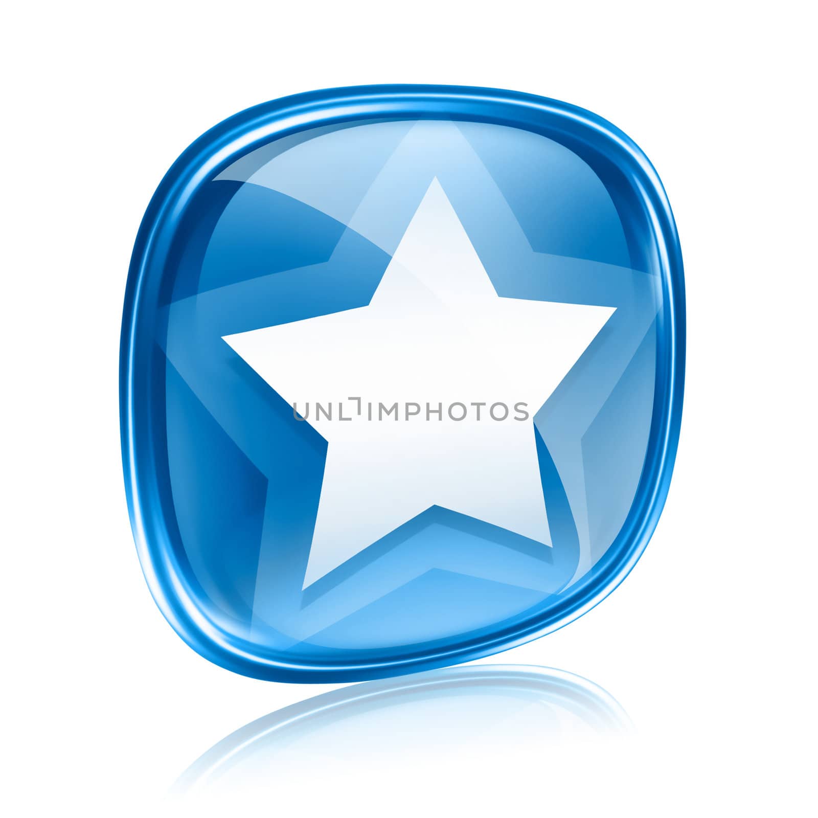 star icon blue glass, isolated on white background.