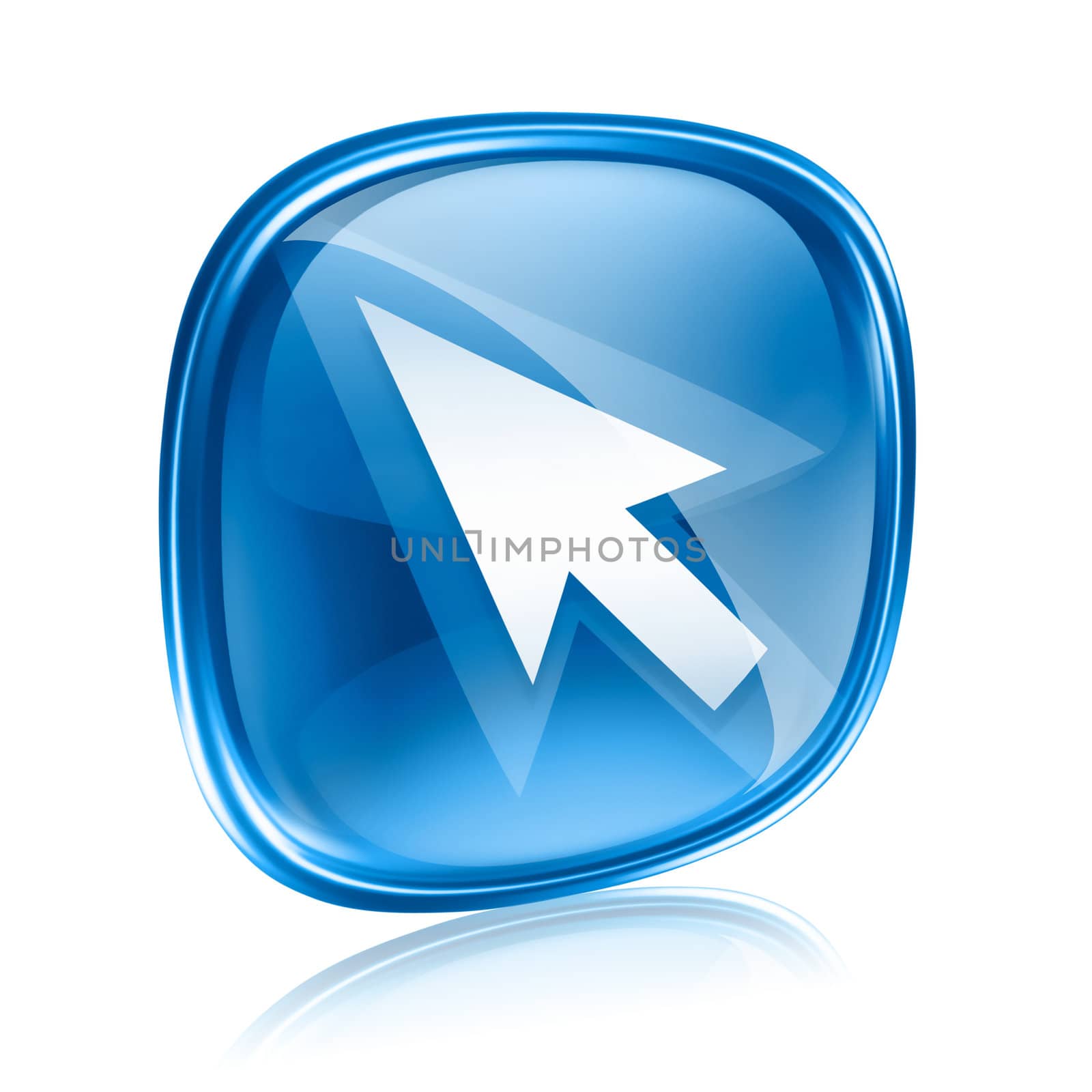 arrow icon blue glass, isolated on white background