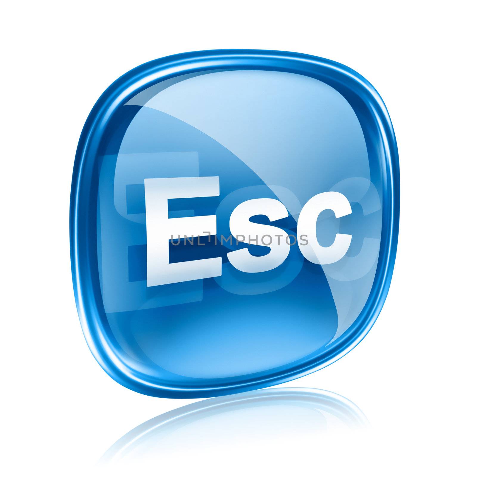 Esc icon blue glass, isolated on white background