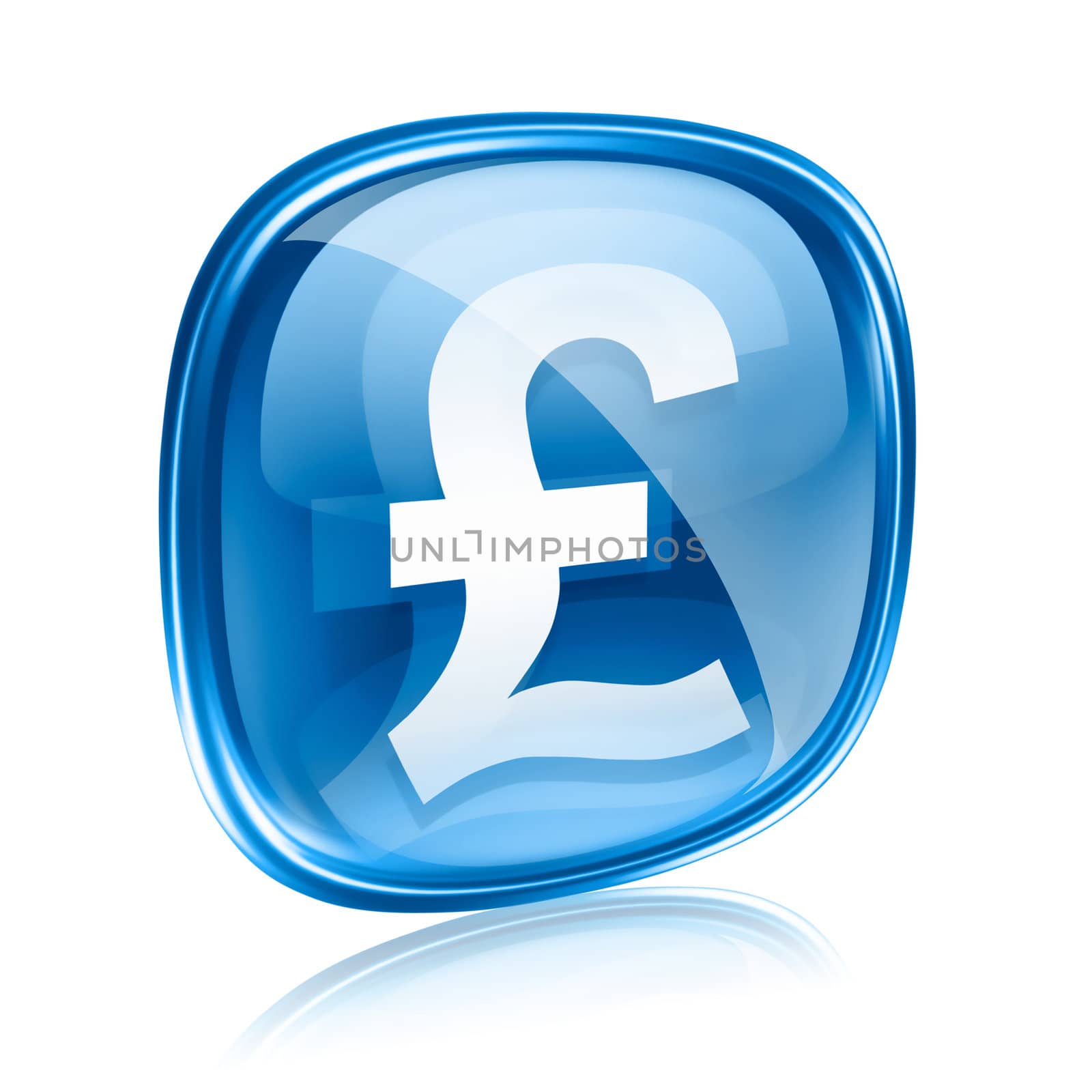 Pound icon blue glass, isolated on white background