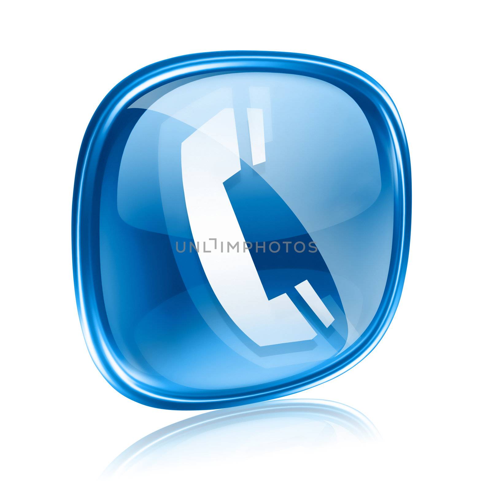 phone icon blue glass, isolated on white background. by zeffss