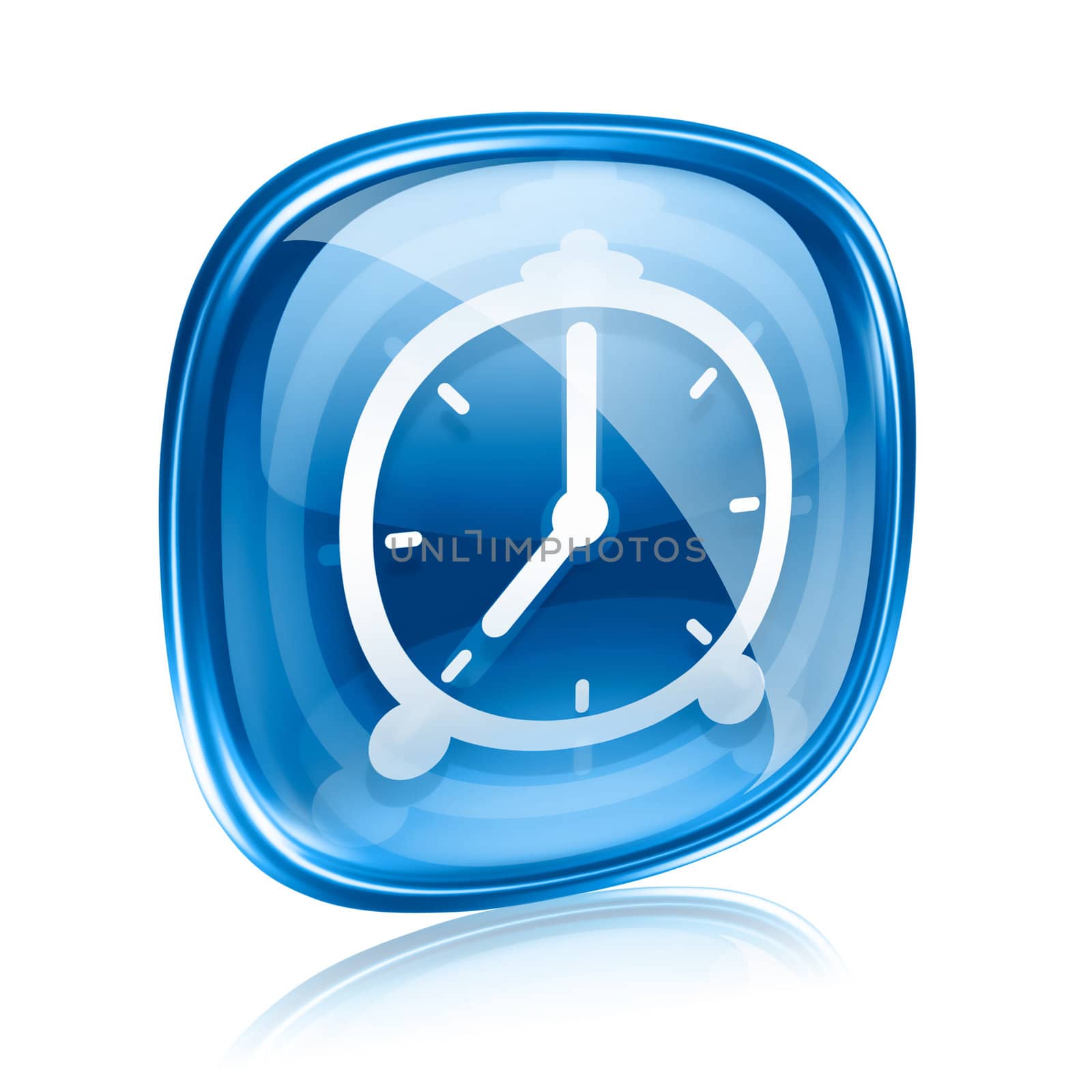 Clock icon blue glass, isolated on white background by zeffss