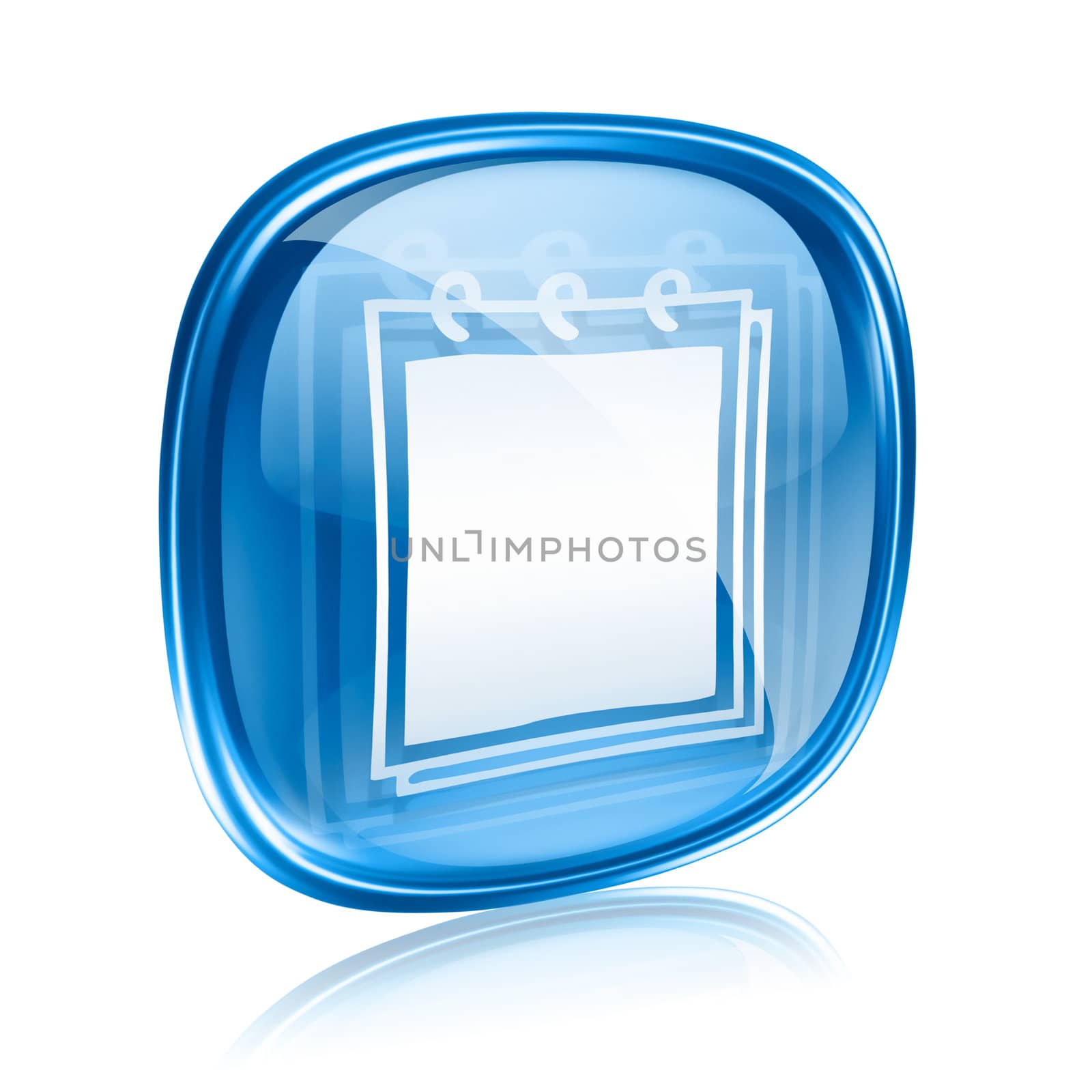 Notebook icon blue glass, isolated on white background. by zeffss