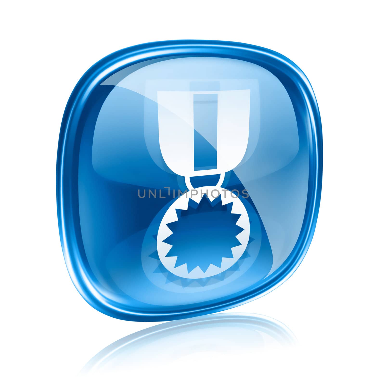 medal icon blue glass, isolated on white background.