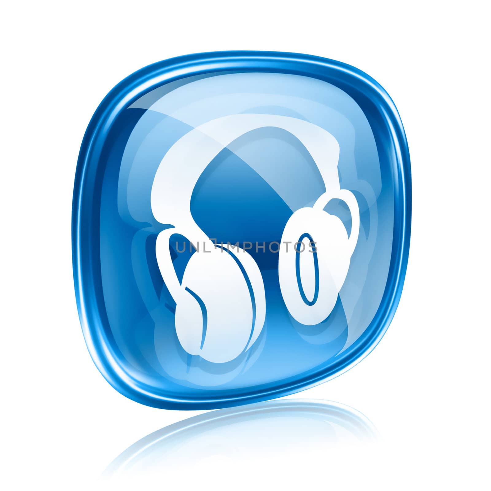 headphones icon blue glass, isolated on white background. by zeffss