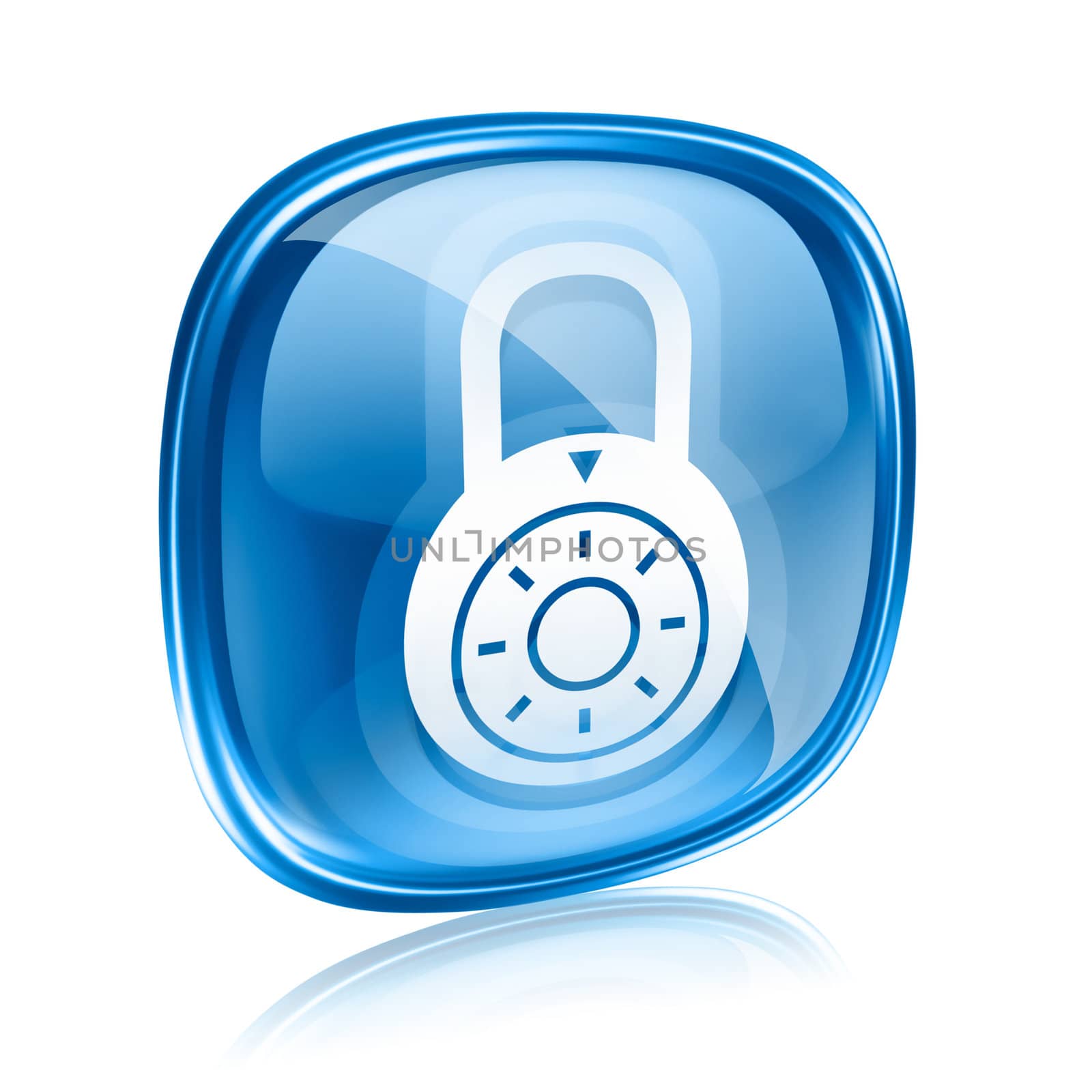 Lock off, icon blue glass, isolated on white background. by zeffss