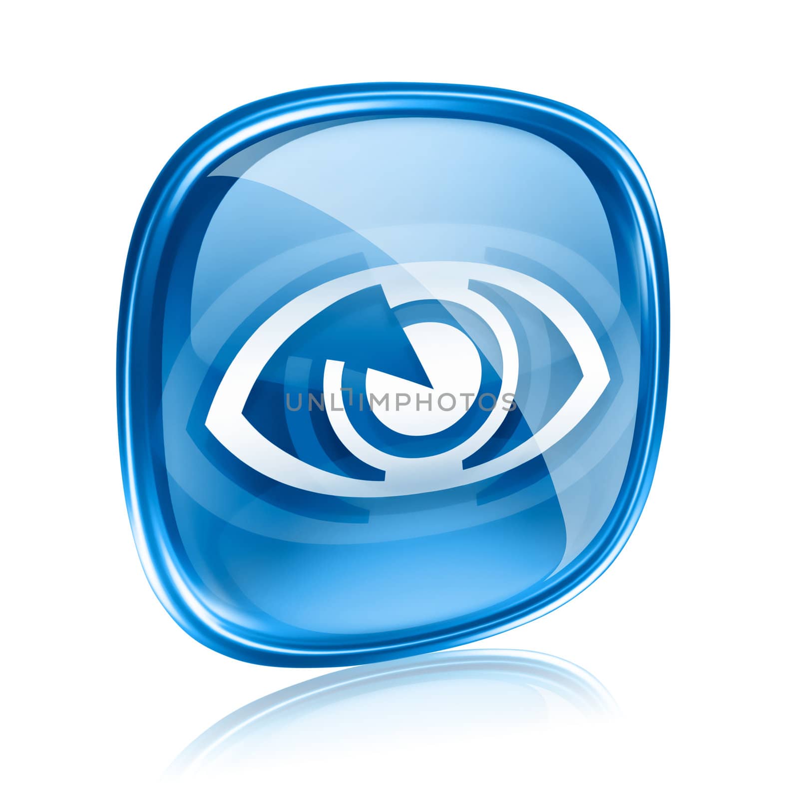 eye icon blue glass, isolated on white background.