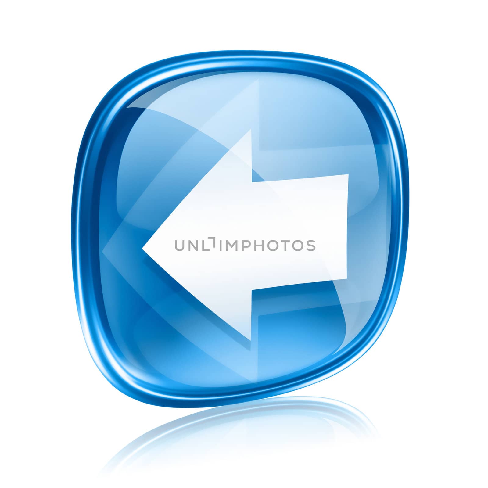 Arrow left icon blue glass, isolated on white background.