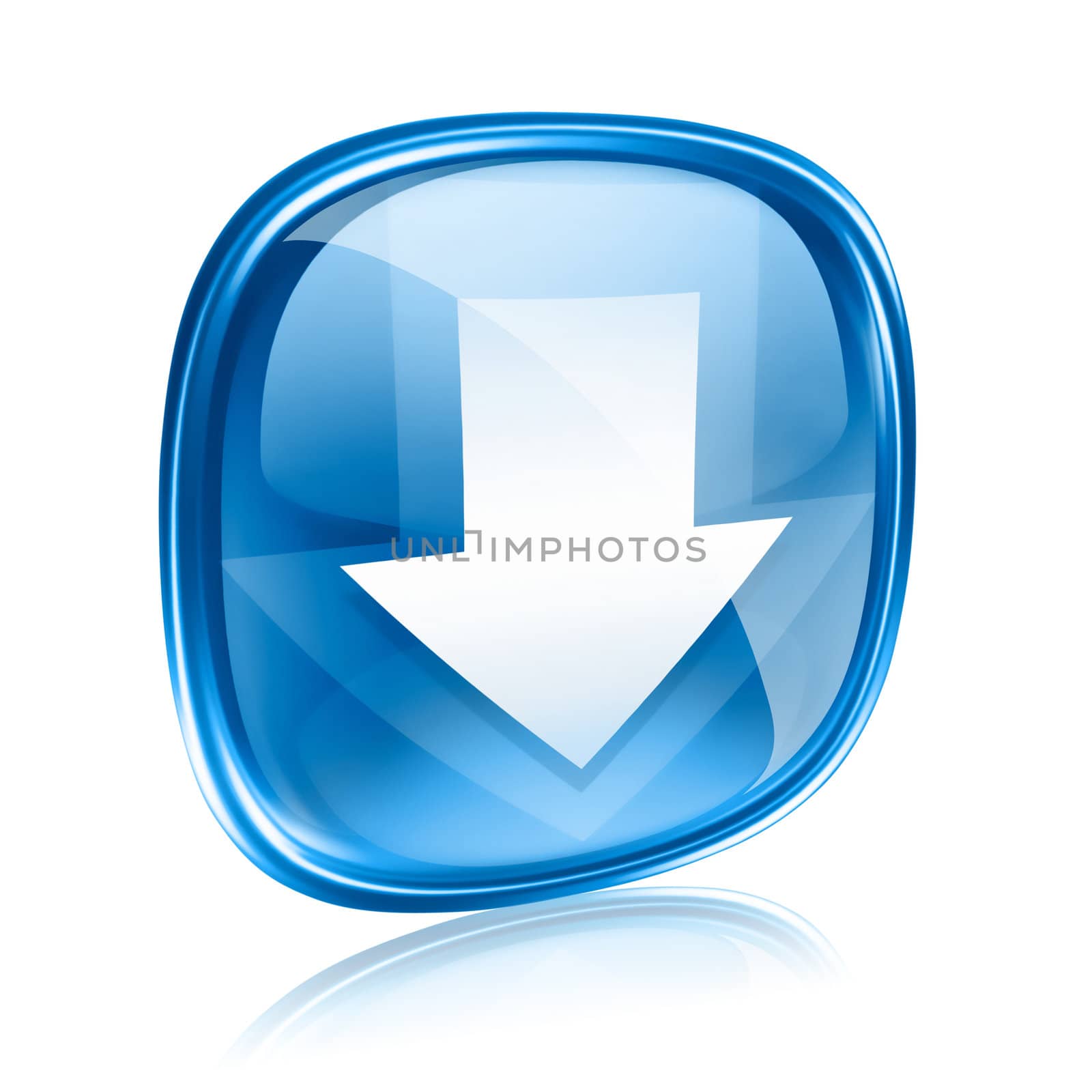 Download icon blue glass, isolated on white background. by zeffss