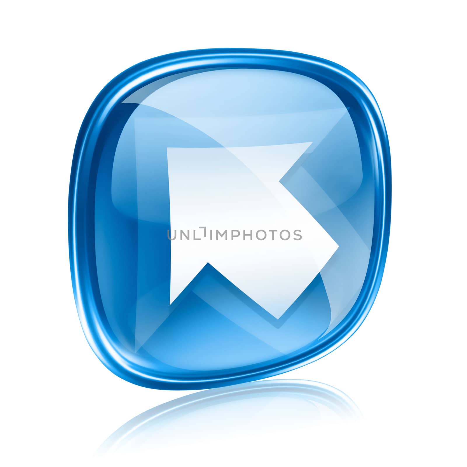 Arrow icon blue glass, isolated on white background