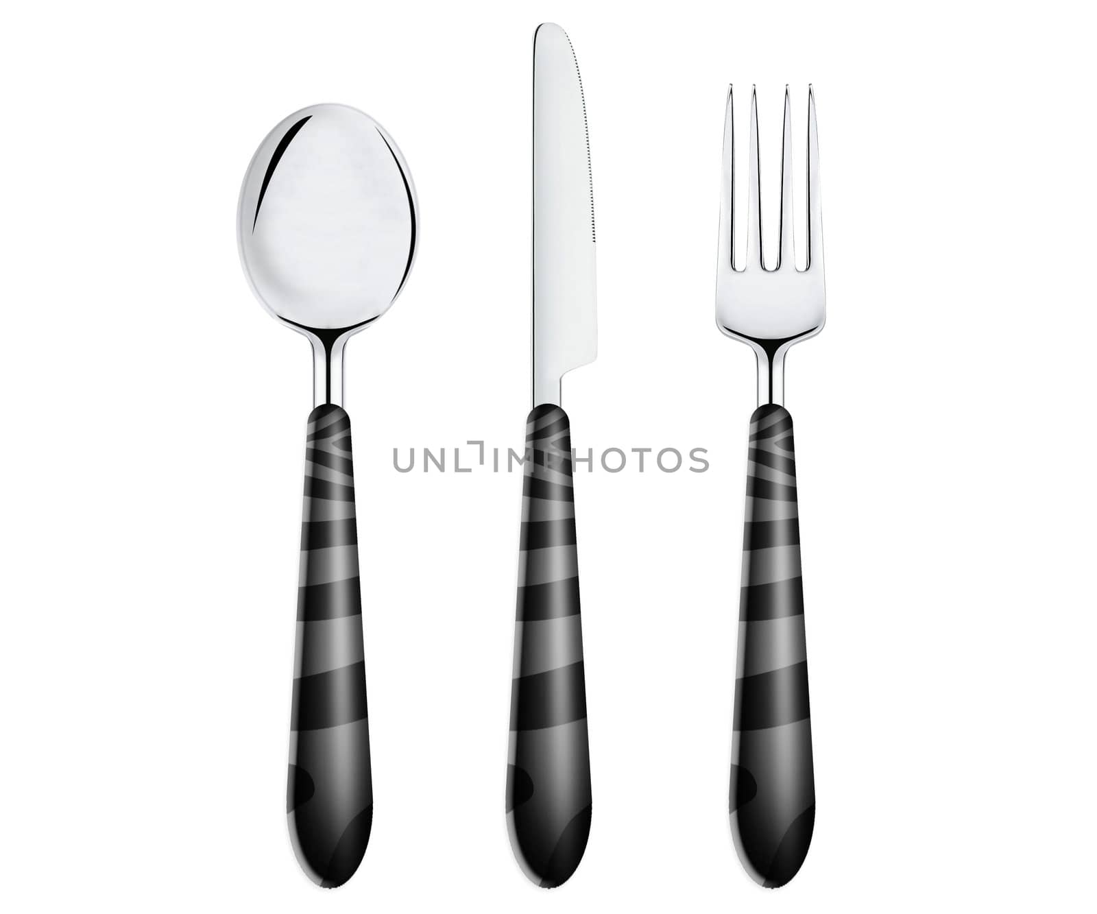 Fork spoon and knife isolated on white background