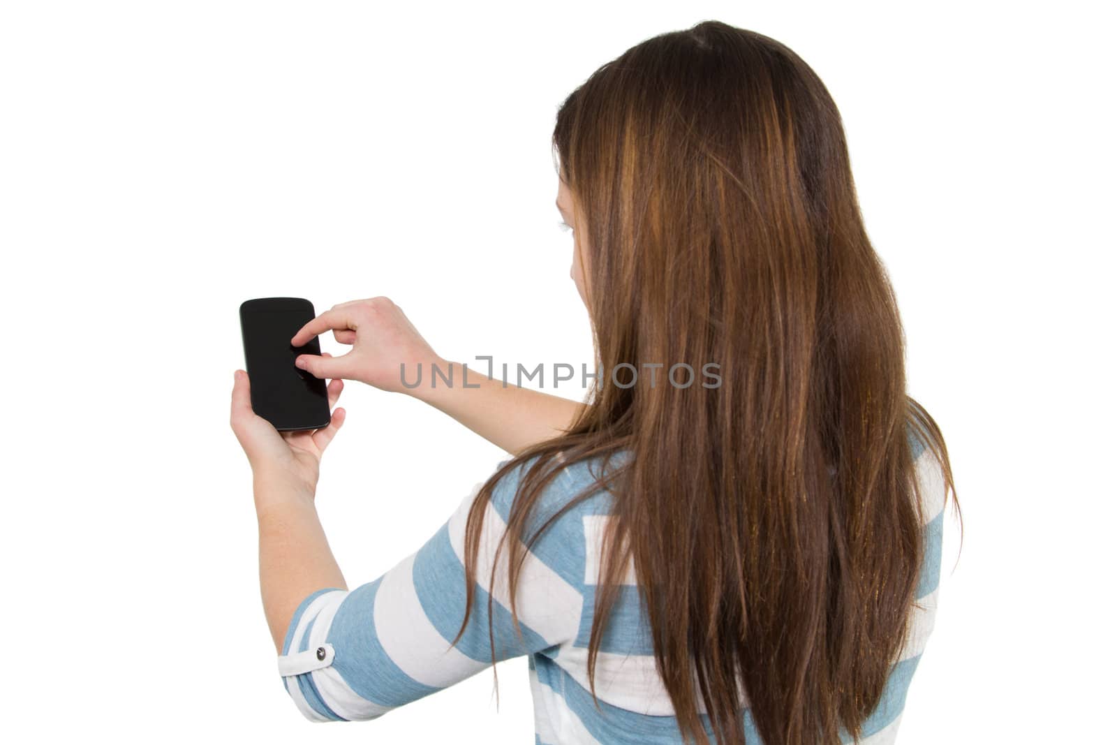 Brunette Girl using a Smartphone by dwaschnig_photo