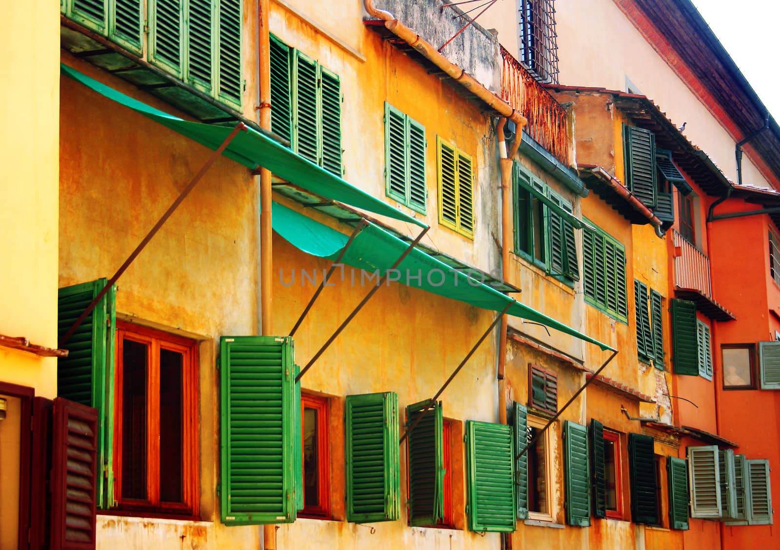 Colorful windows located at Ponte Vecchio (Old Bridge) in Florence, Italy