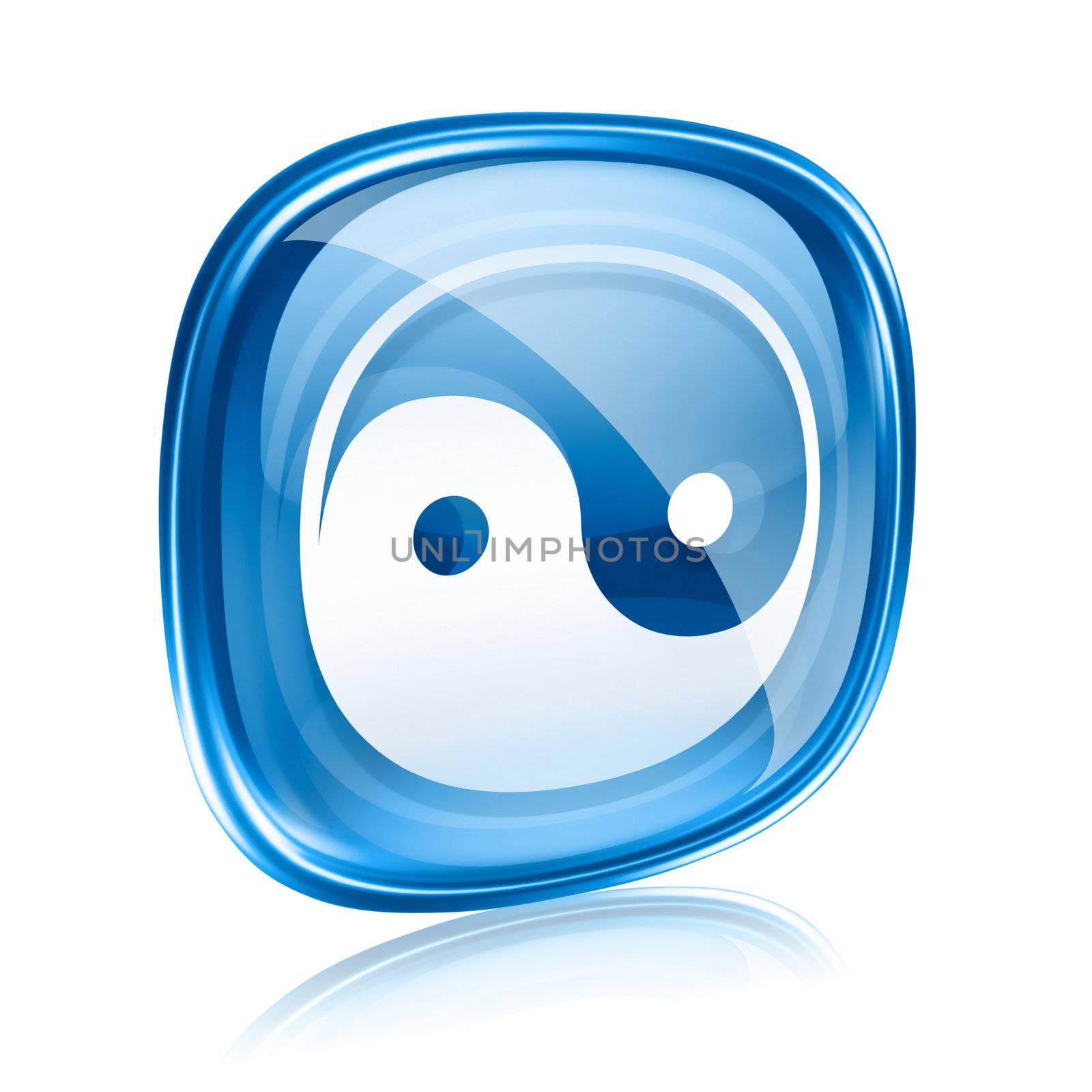 yin yang symbol icon blue glass, isolated on white background. by zeffss