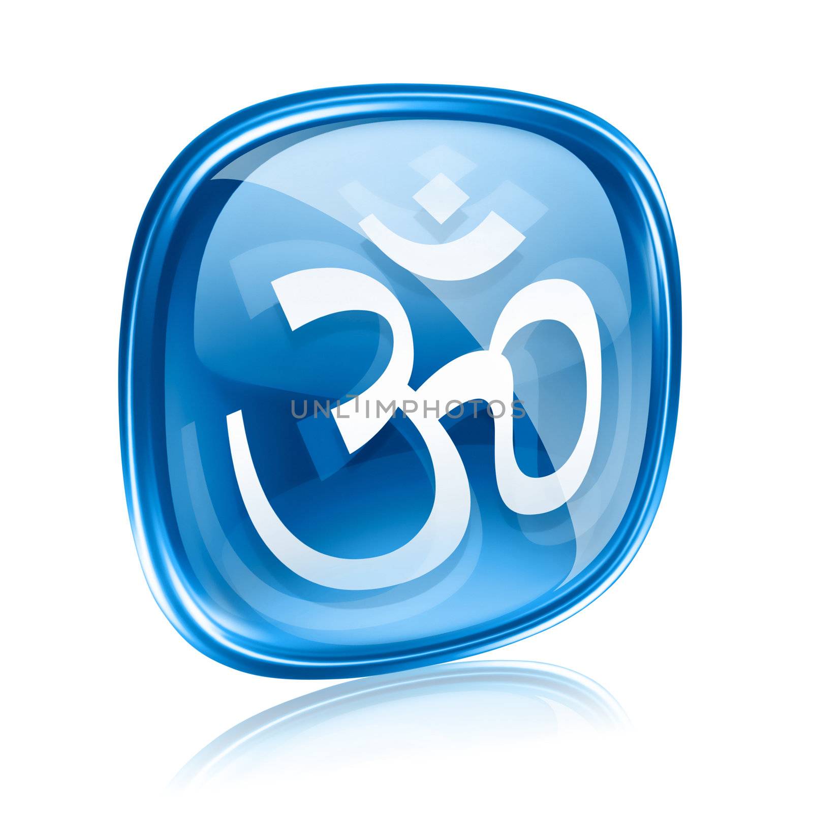 Om Symbol icon blue glass, isolated on white background. by zeffss