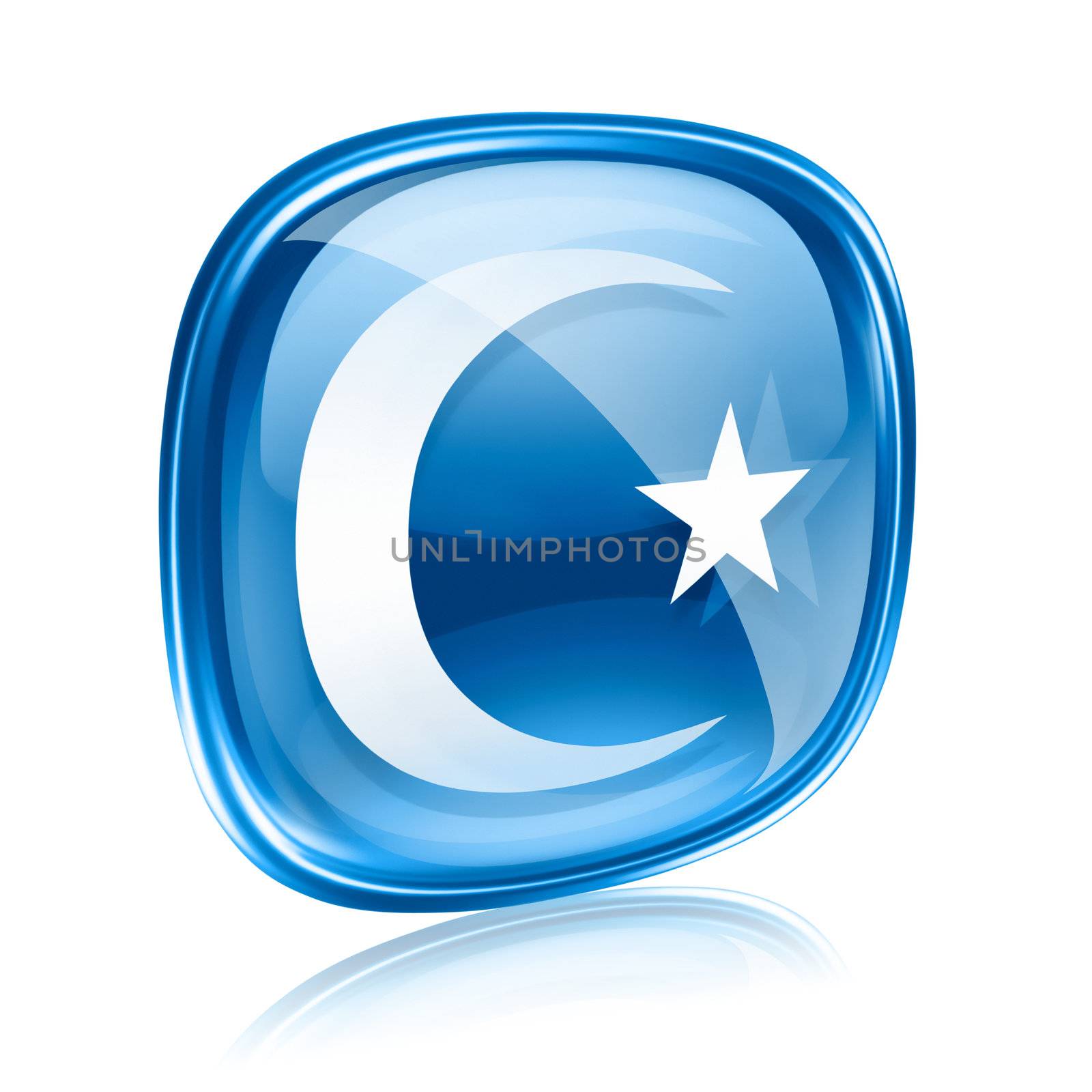 moon and star icon blue glass, isolated on white background. by zeffss