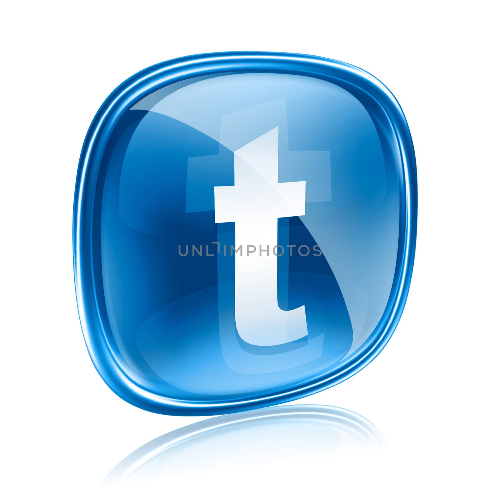 Twitter icon glass blue, isolated on white background