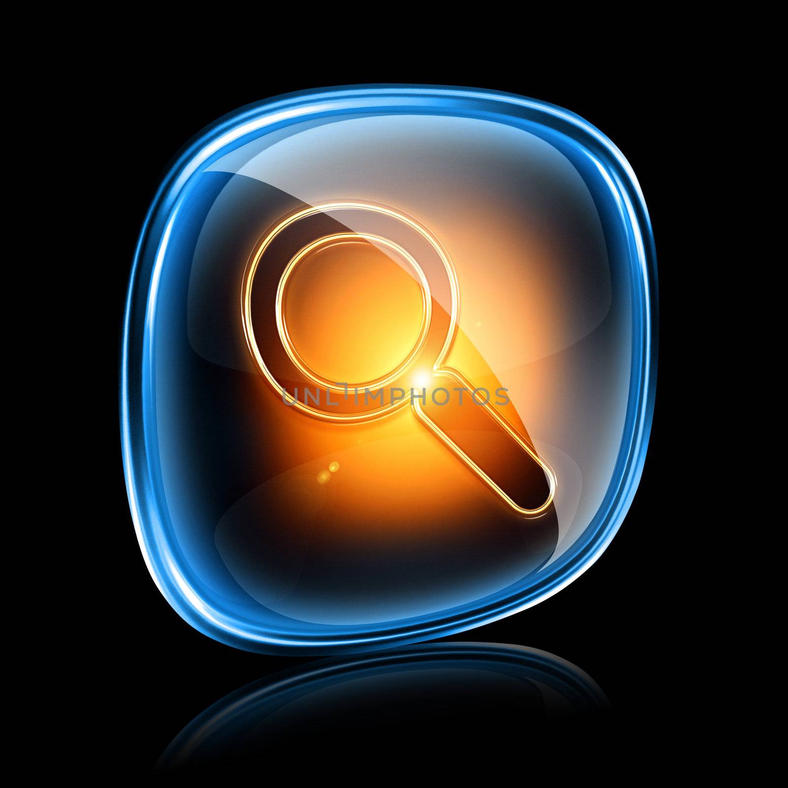 magnifier icon neon, isolated on black background