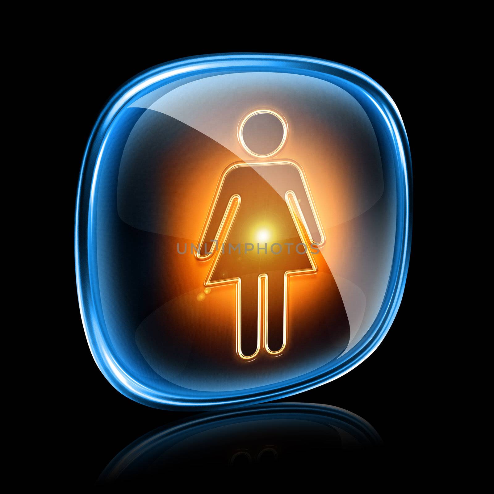 woman icon neon, isolated on black background