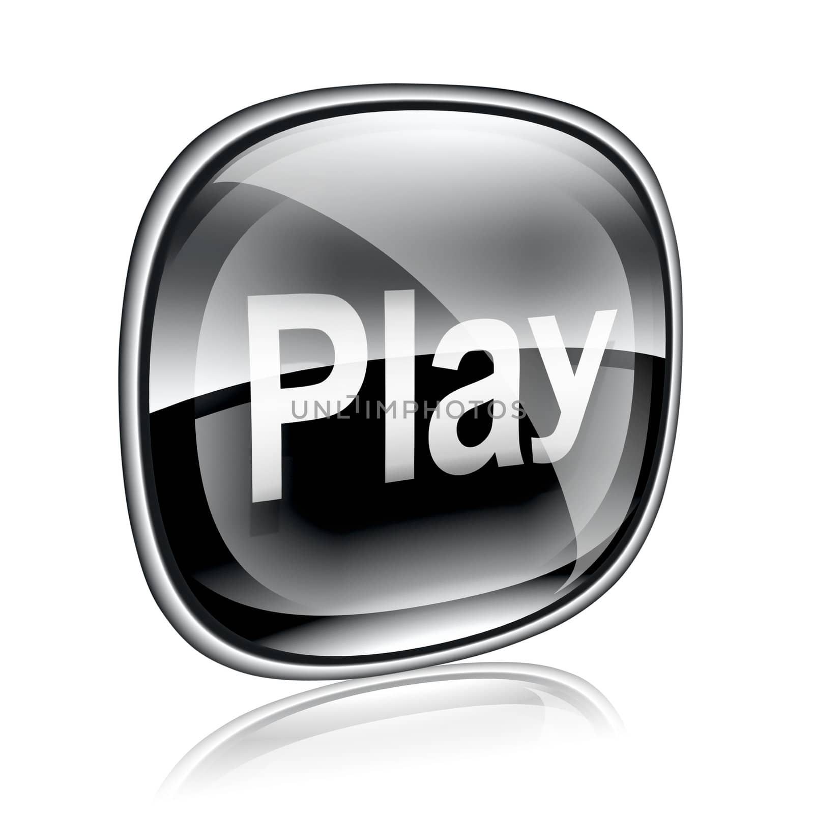 Play icon black glass, isolated on white background
