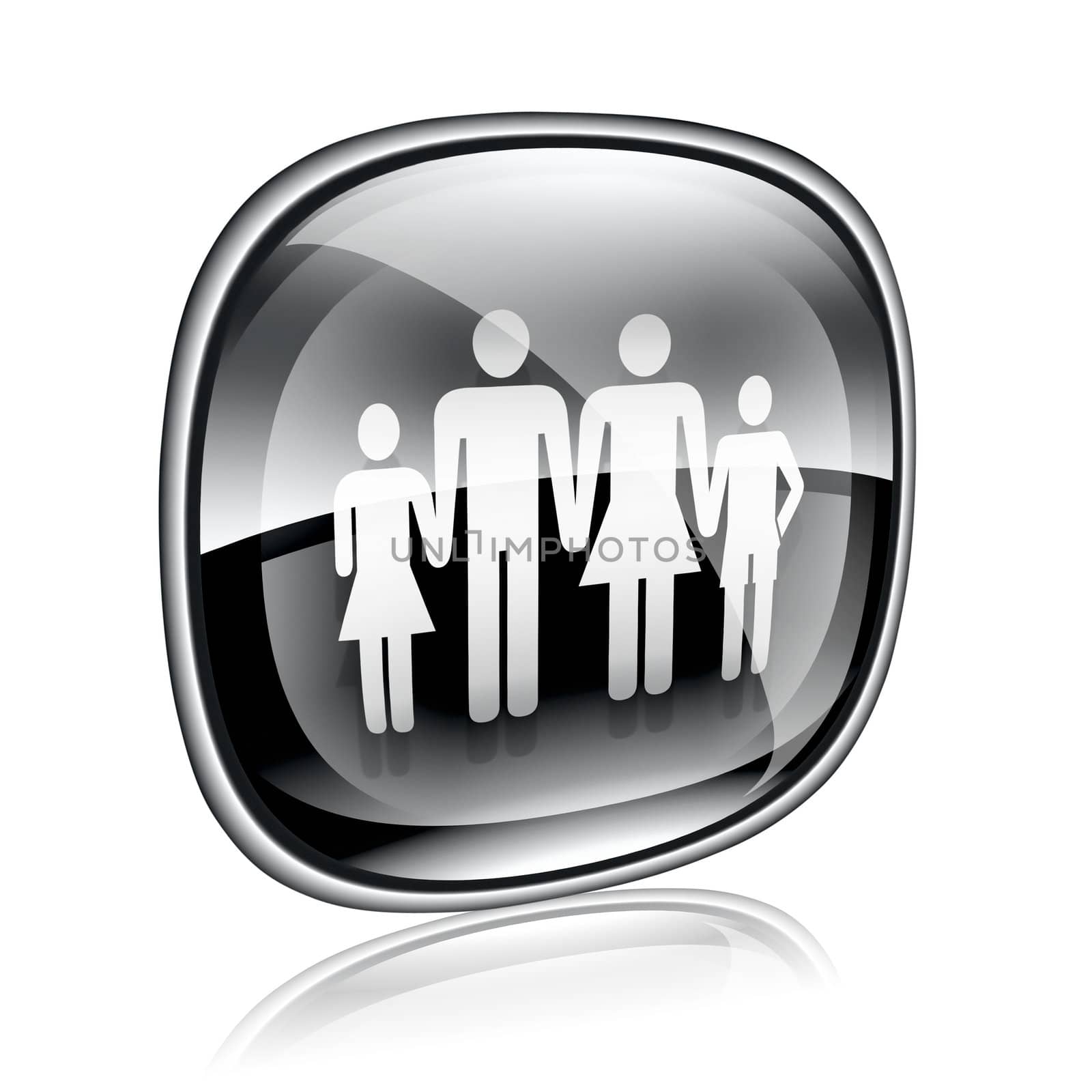 family icon black glass, isolated on white background.
