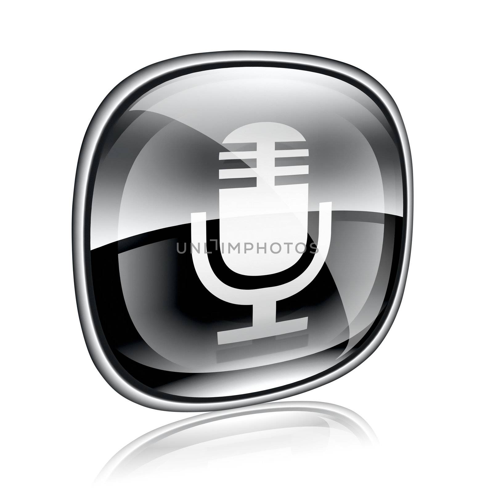 Microphone icon black glass, isolated on white background by zeffss