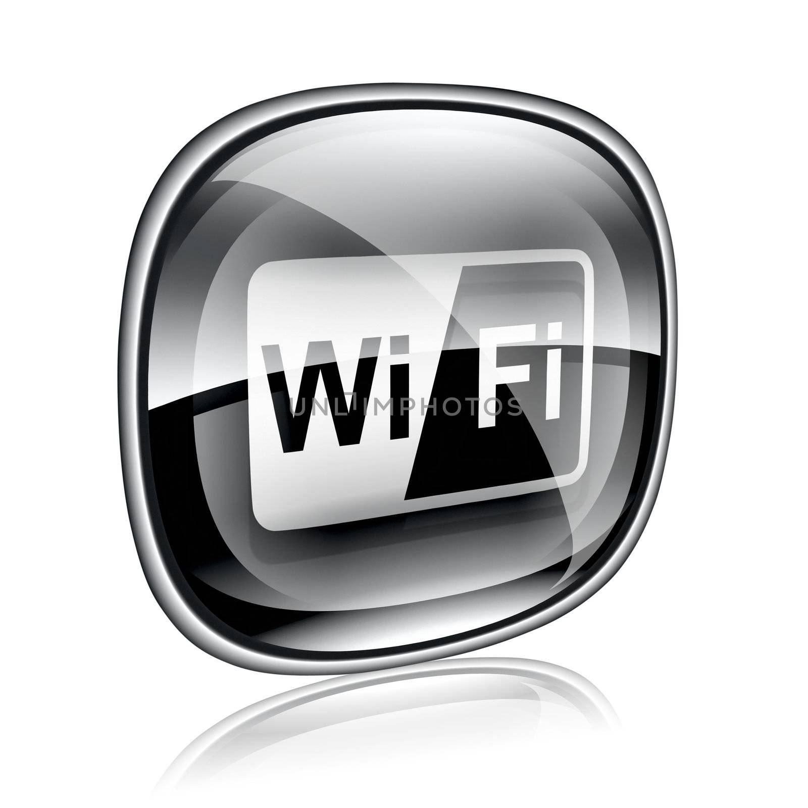 WI-FI icon black glass, isolated on white background